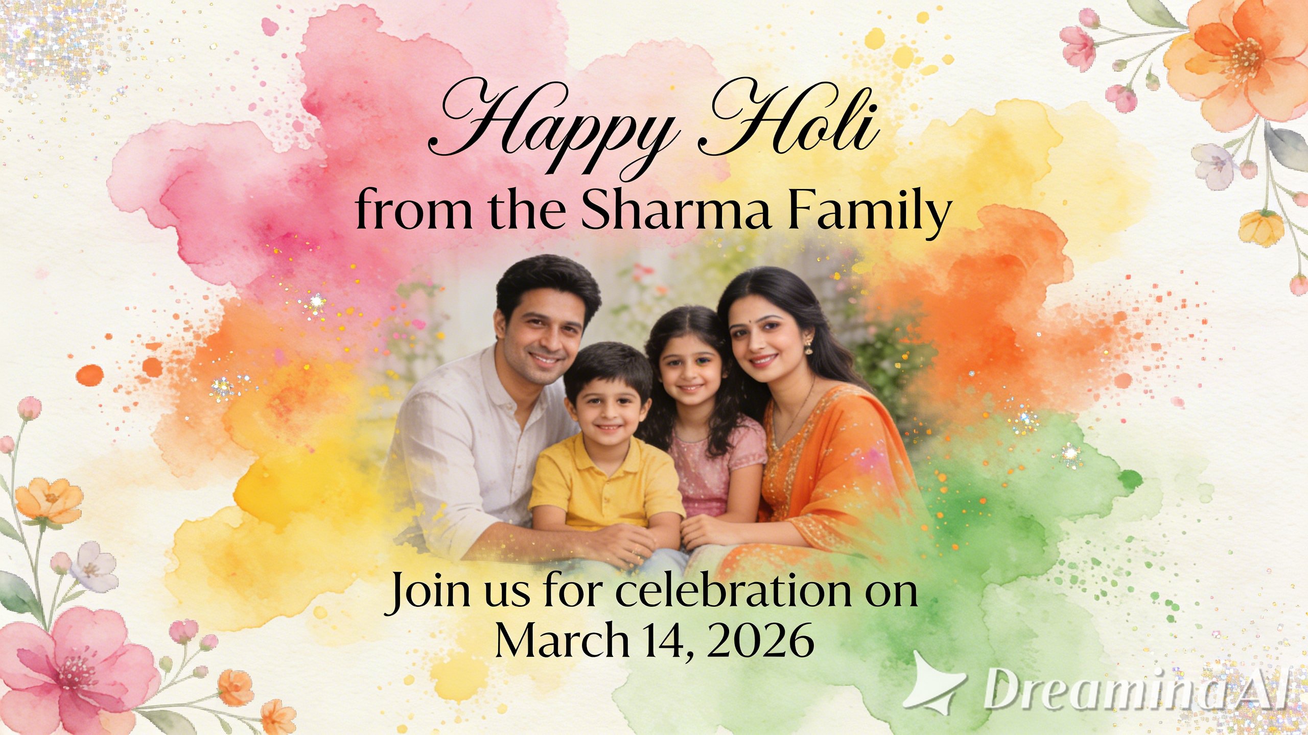 Family photo Holi invitation