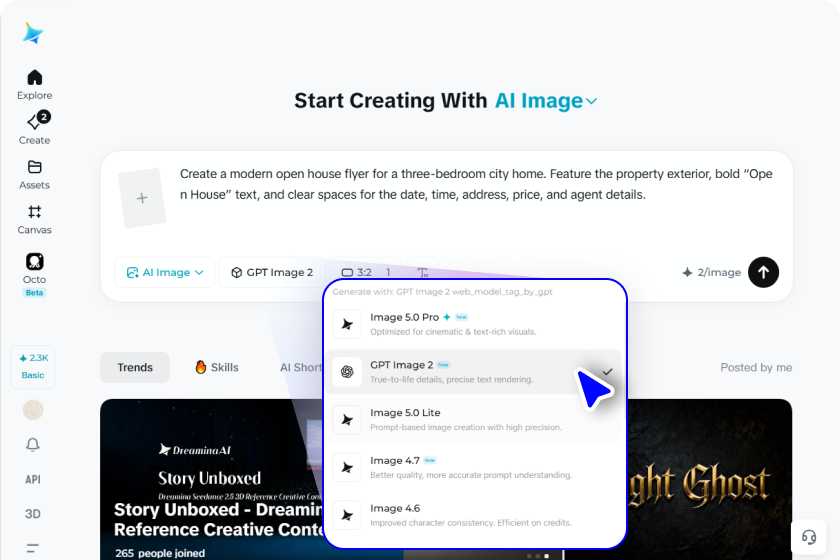 Choose a model, settings, and generate