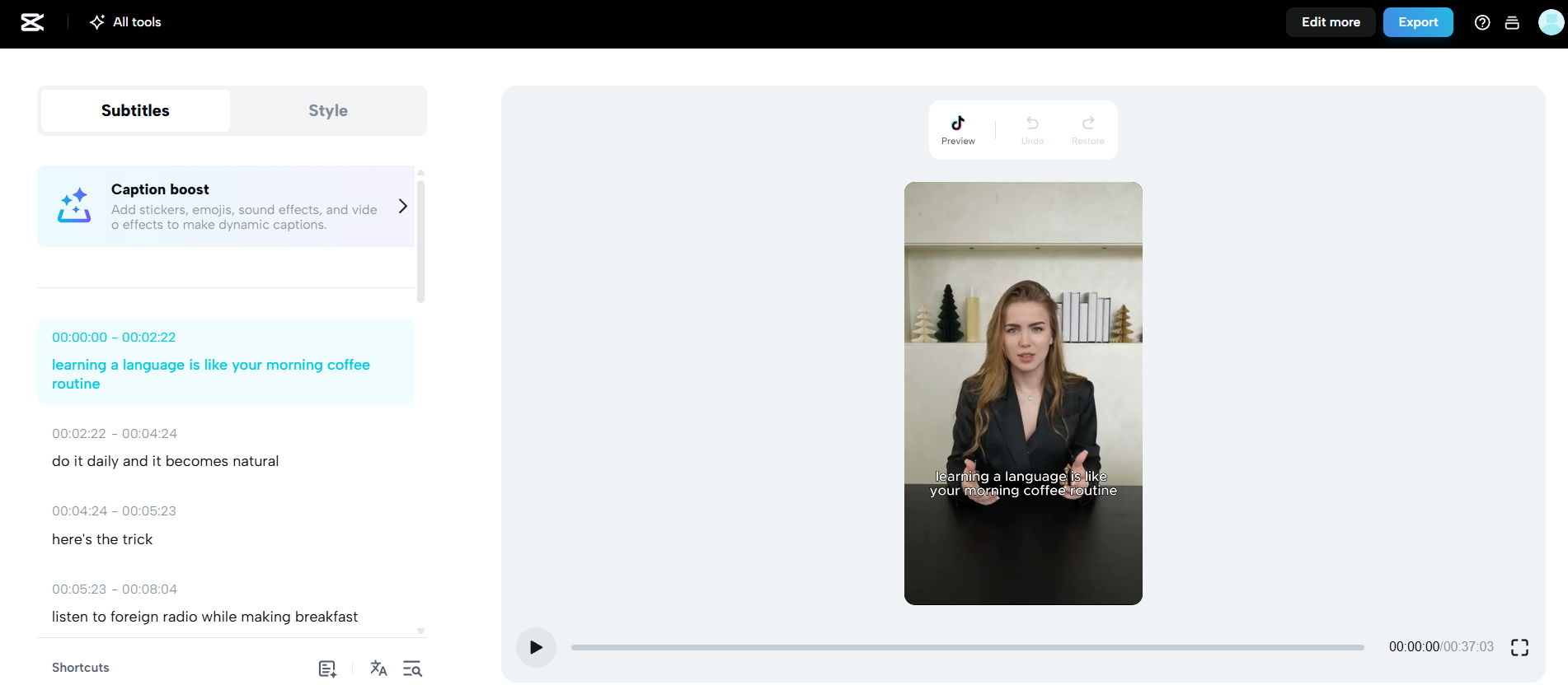 Auto transcription & subtitle generation