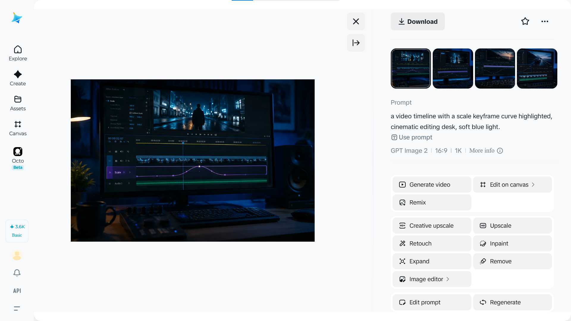 A finished image export screen