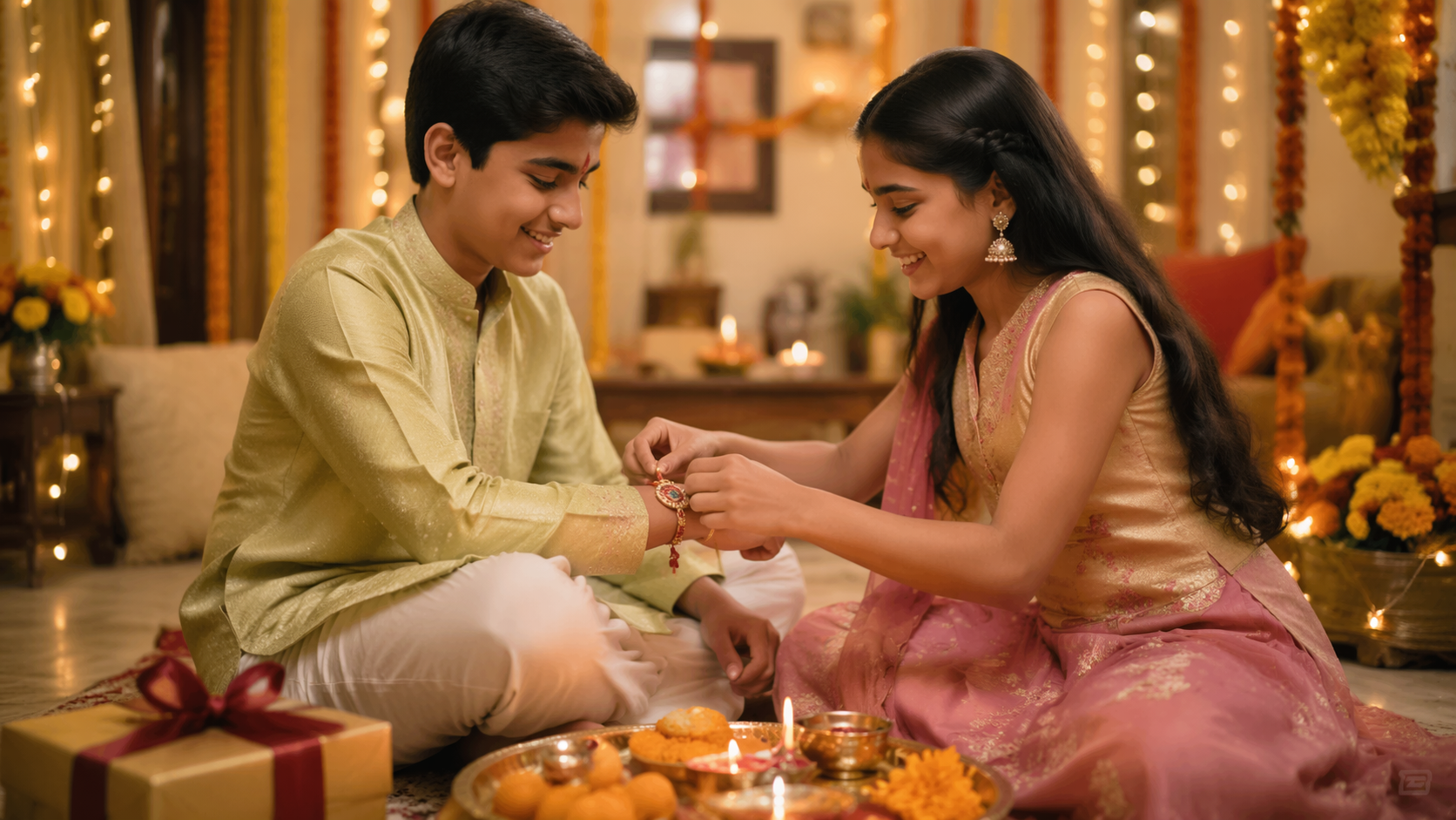 Dreamina Raksha Bandhan AI-Fotoaufforderungen Beispiel 3: Rakhi Thread Close-Up