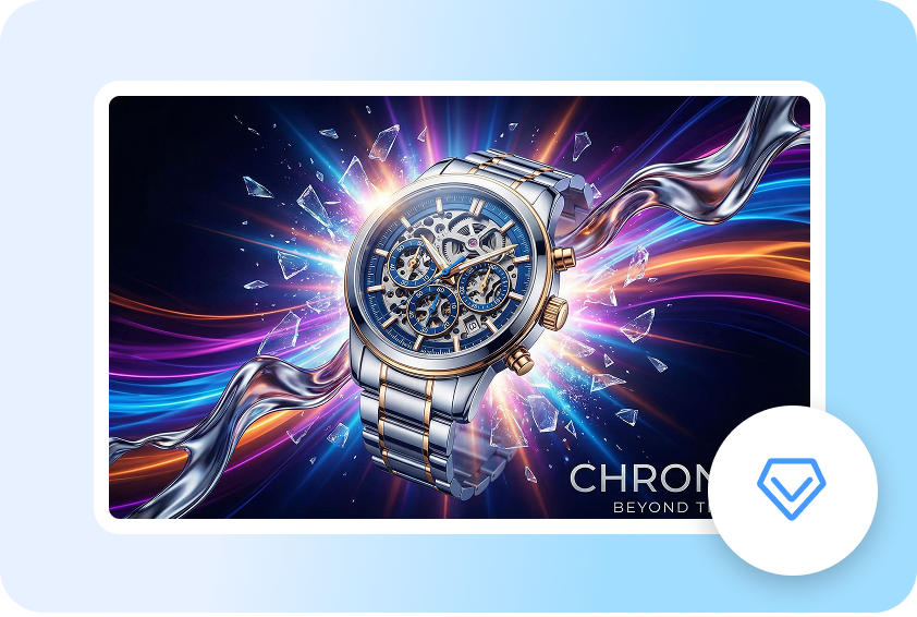 Polished wristwatch advertisement design with sharp aesthetics and vibrant visuals.