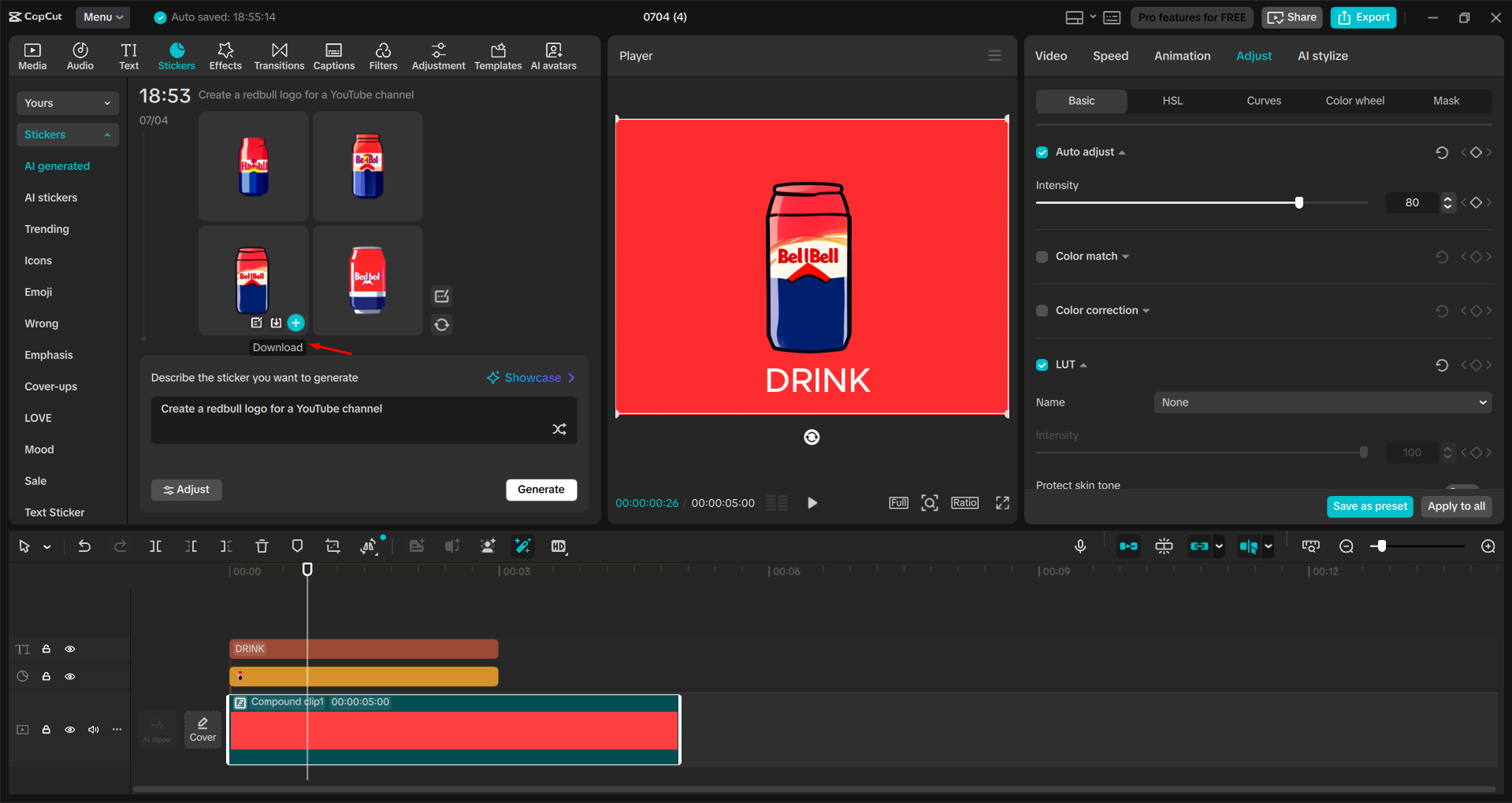 Herunterladen des Logos aus dem CapCut Desktop-Video-Editor