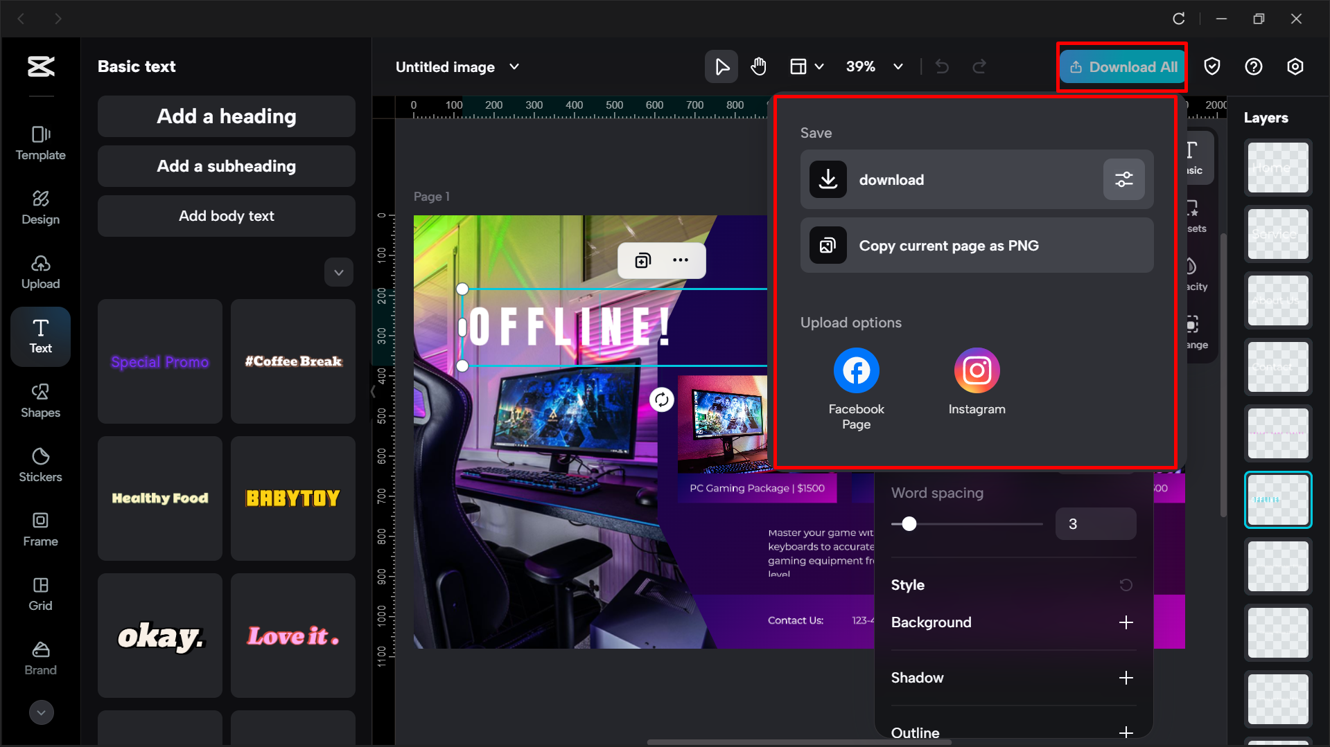 Downloading the Twitch banner from the CapCut desktop video editor