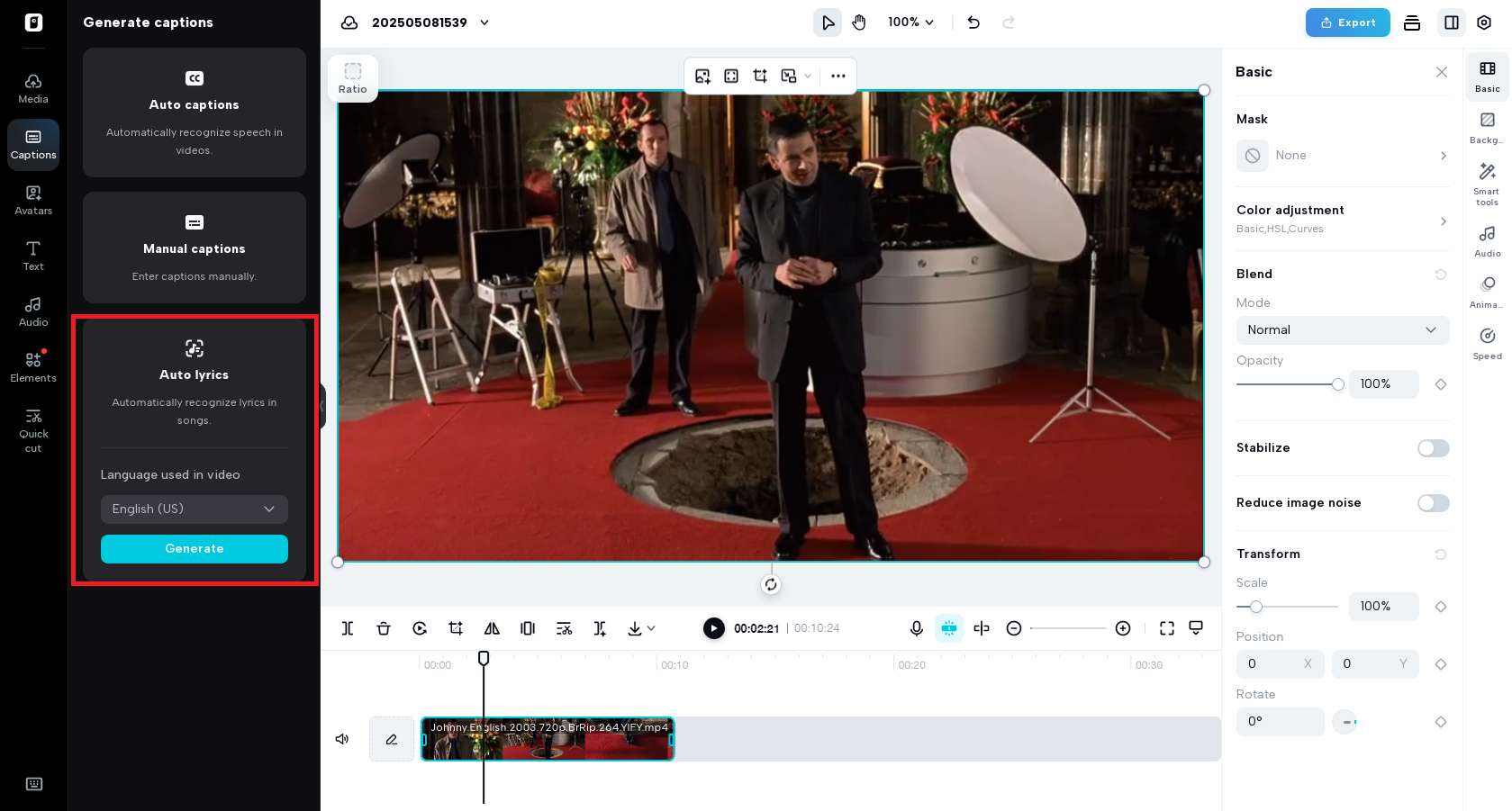 Generate captions for songs