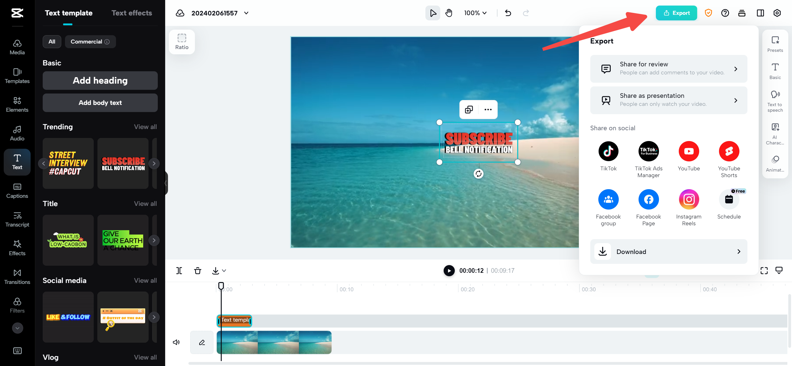 Export and share