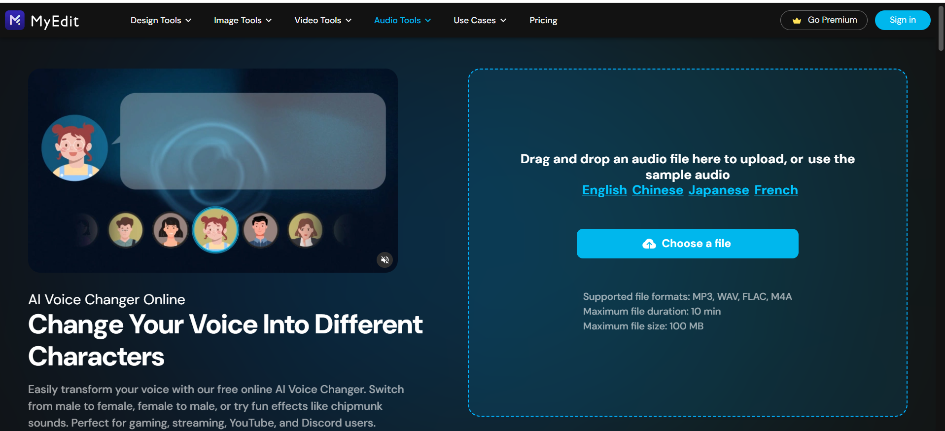 Interface du modificateur vocal MyEdit