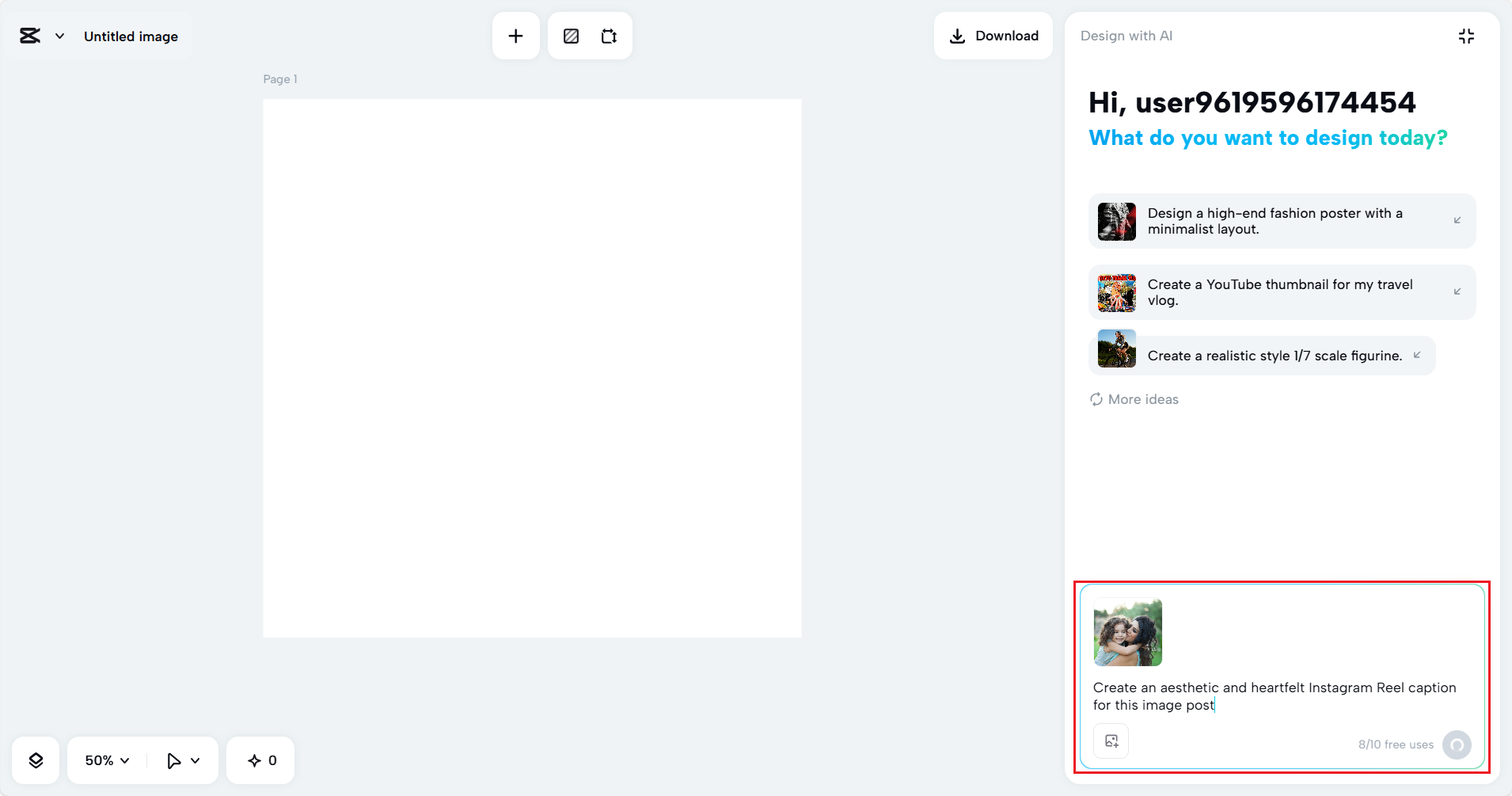 Upload your image in CapCut