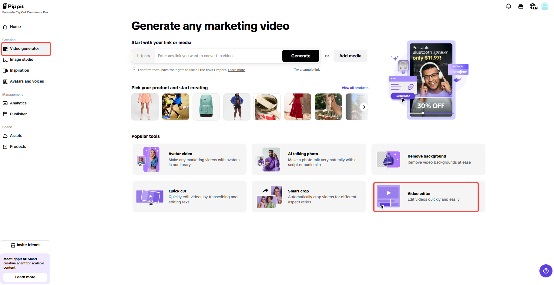 Access the Video editor to upload your media