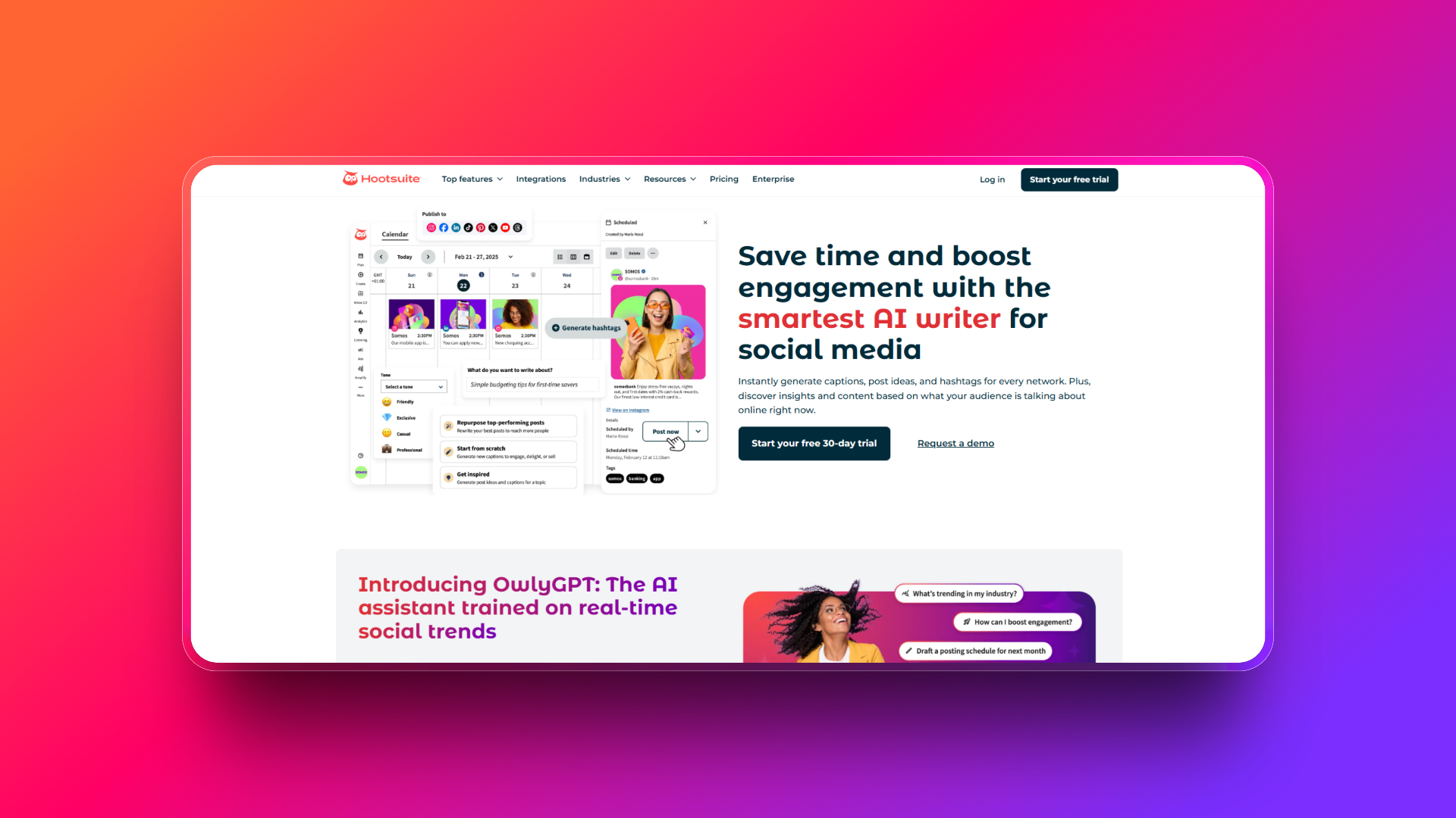 Social media caption generator by Hootsuite