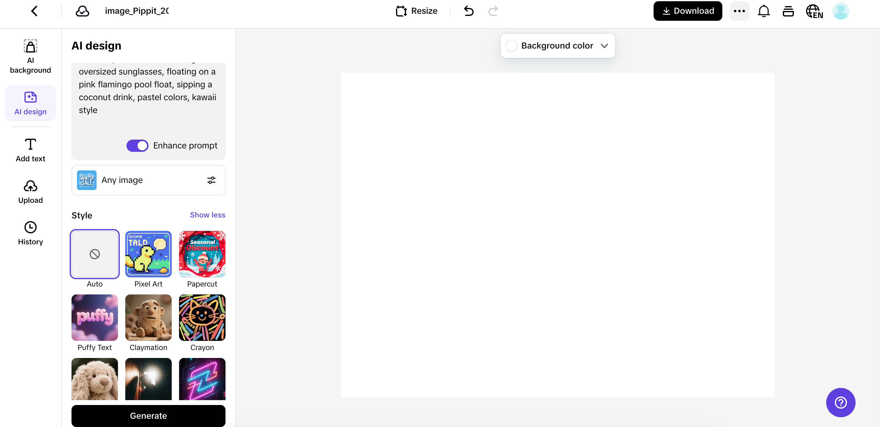Access AI design and generate