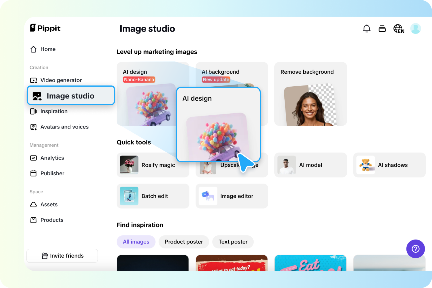 Opeing AI design in Pippit