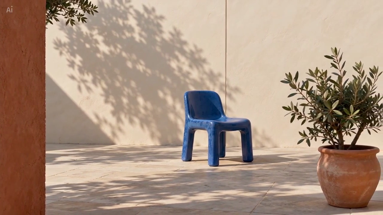 End frame of the actual CapCut courtyard animation showing the wider wall reveal
