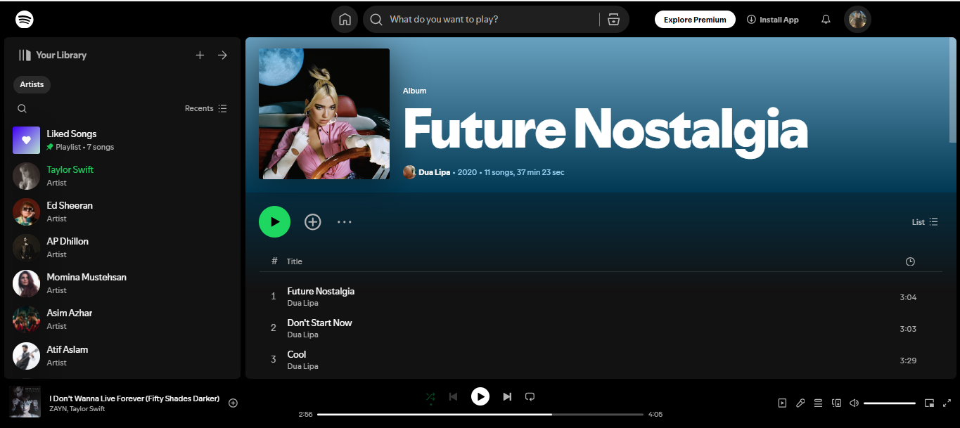 Future Nostalgia by Dua Lipa – one of my most streamed albums on Spotify.