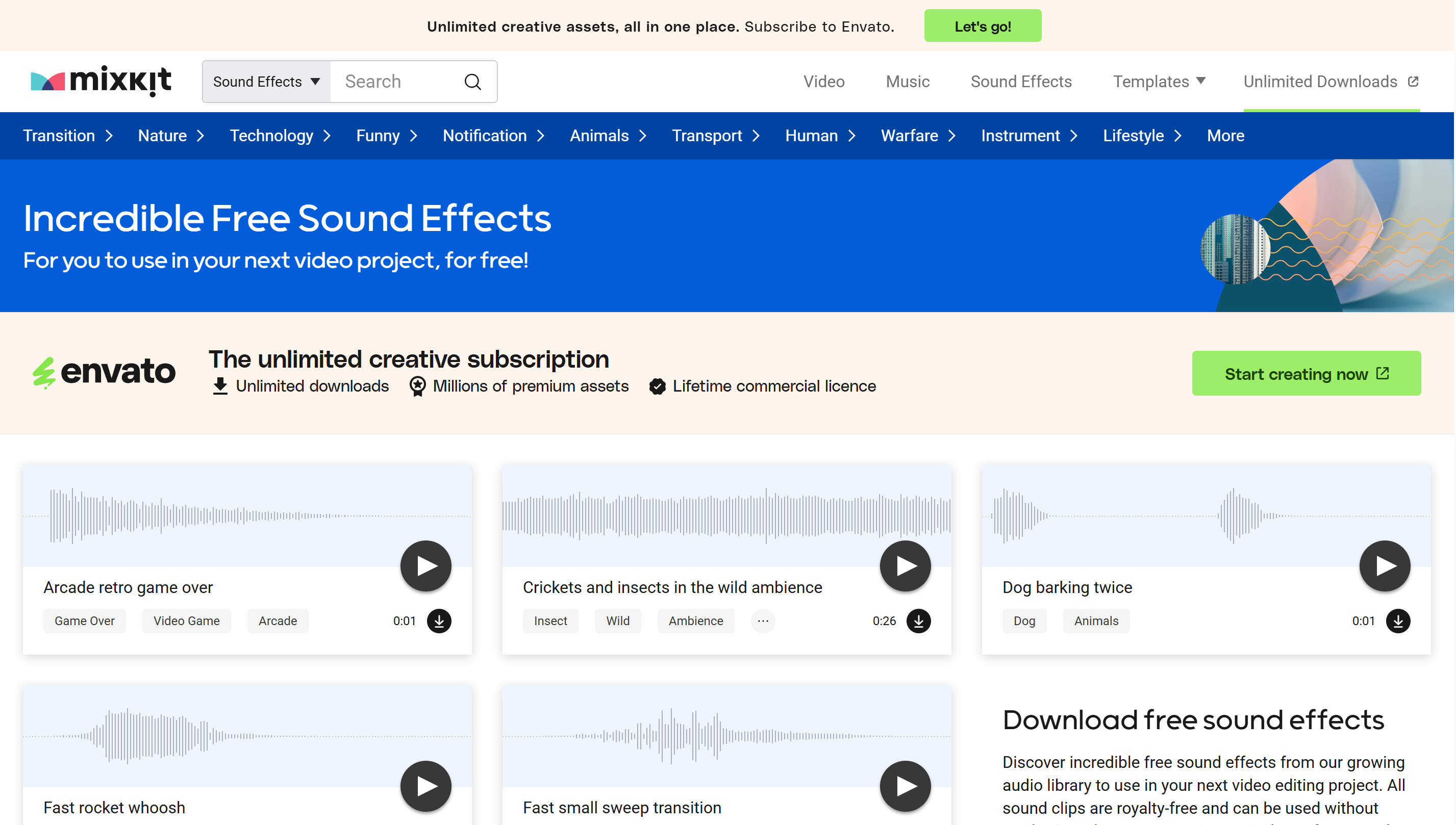 The website to download sound effects：Mixkit