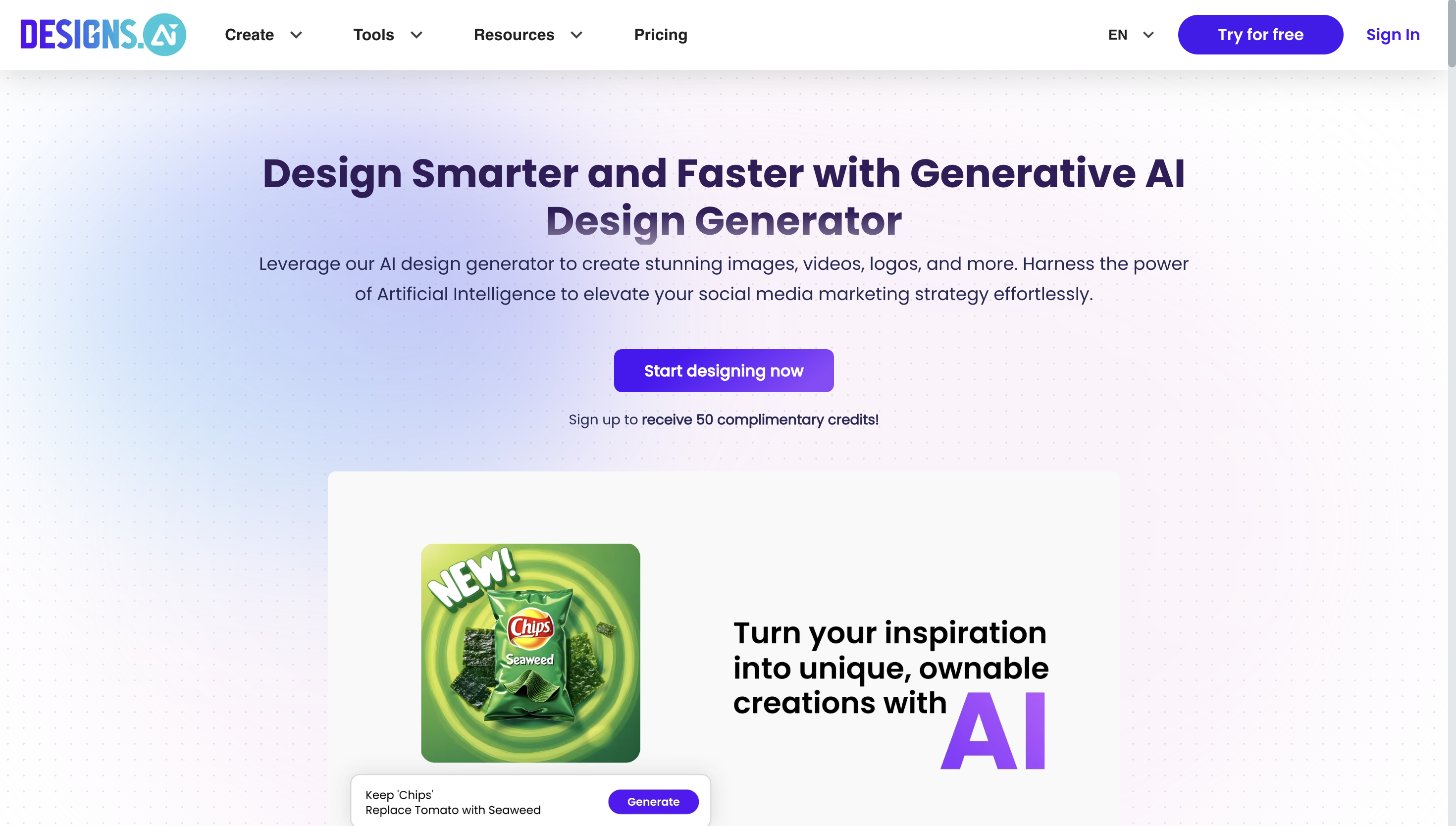 Interfaccia di Designs.ai
