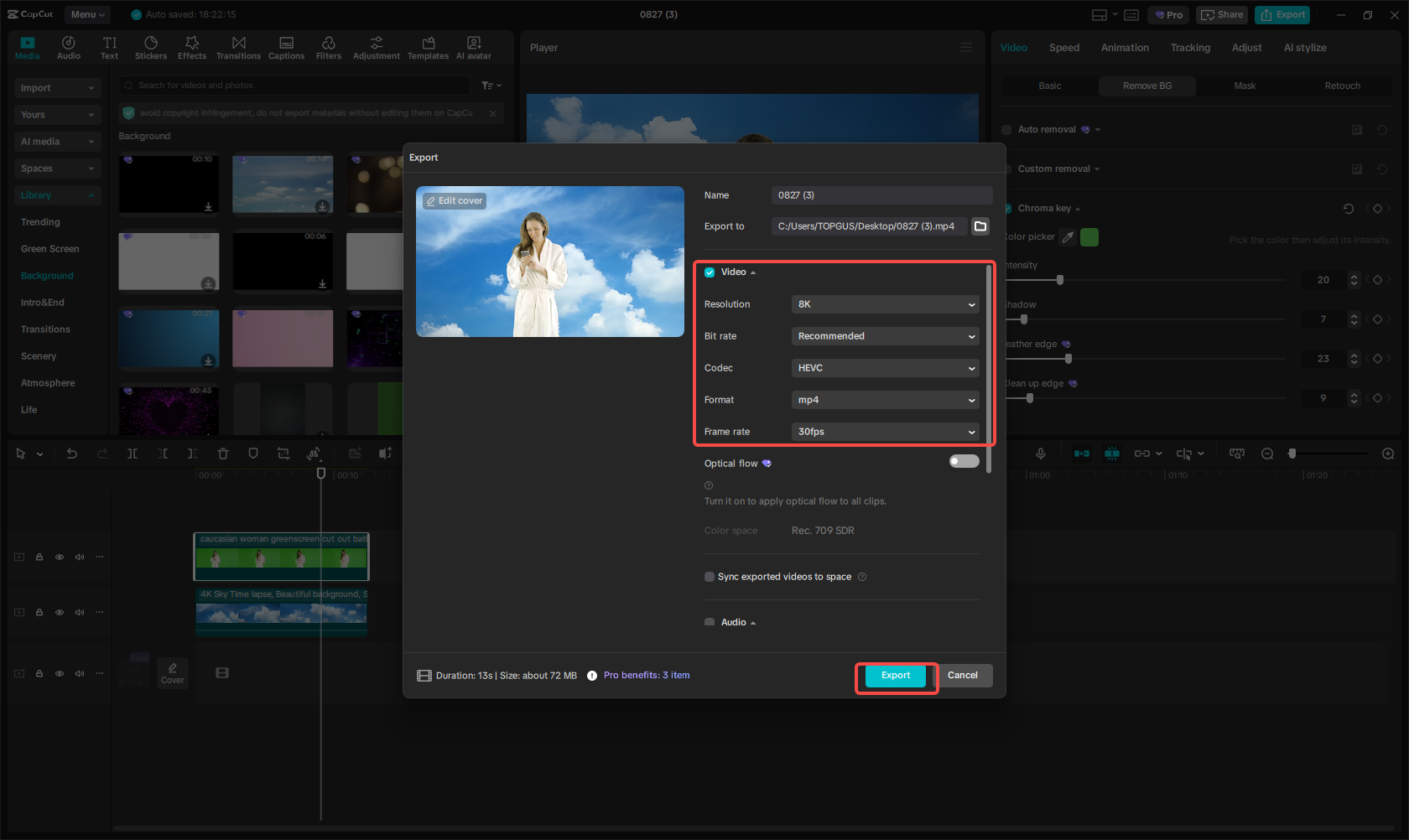 Export high-quality video