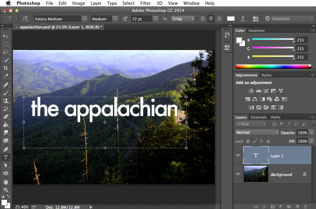 Text tool in Photoshop