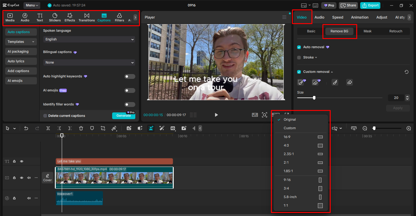 Bearbeiten des Videos im CapCut Desktop-Video-Editor