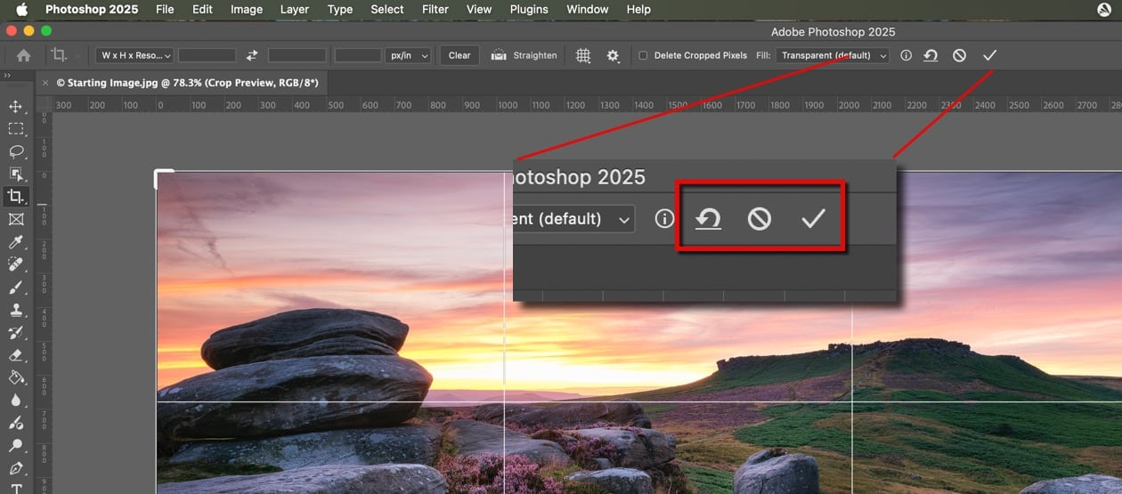 Apply the crop tool in Photoshop