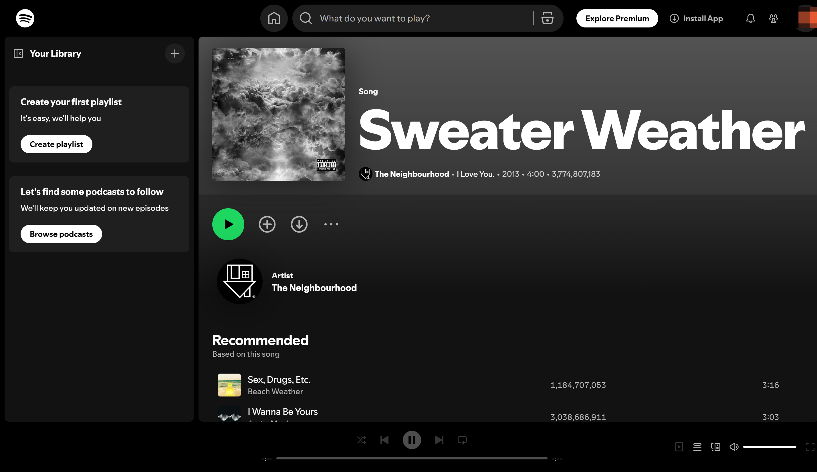 Spotify上播放的前100首歌曲：毛衣天氣