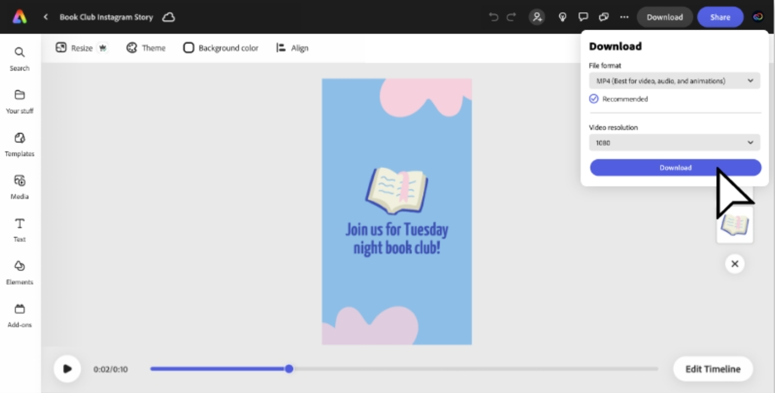 Настройка мультимедиа в видеоредакторе Adobe Express