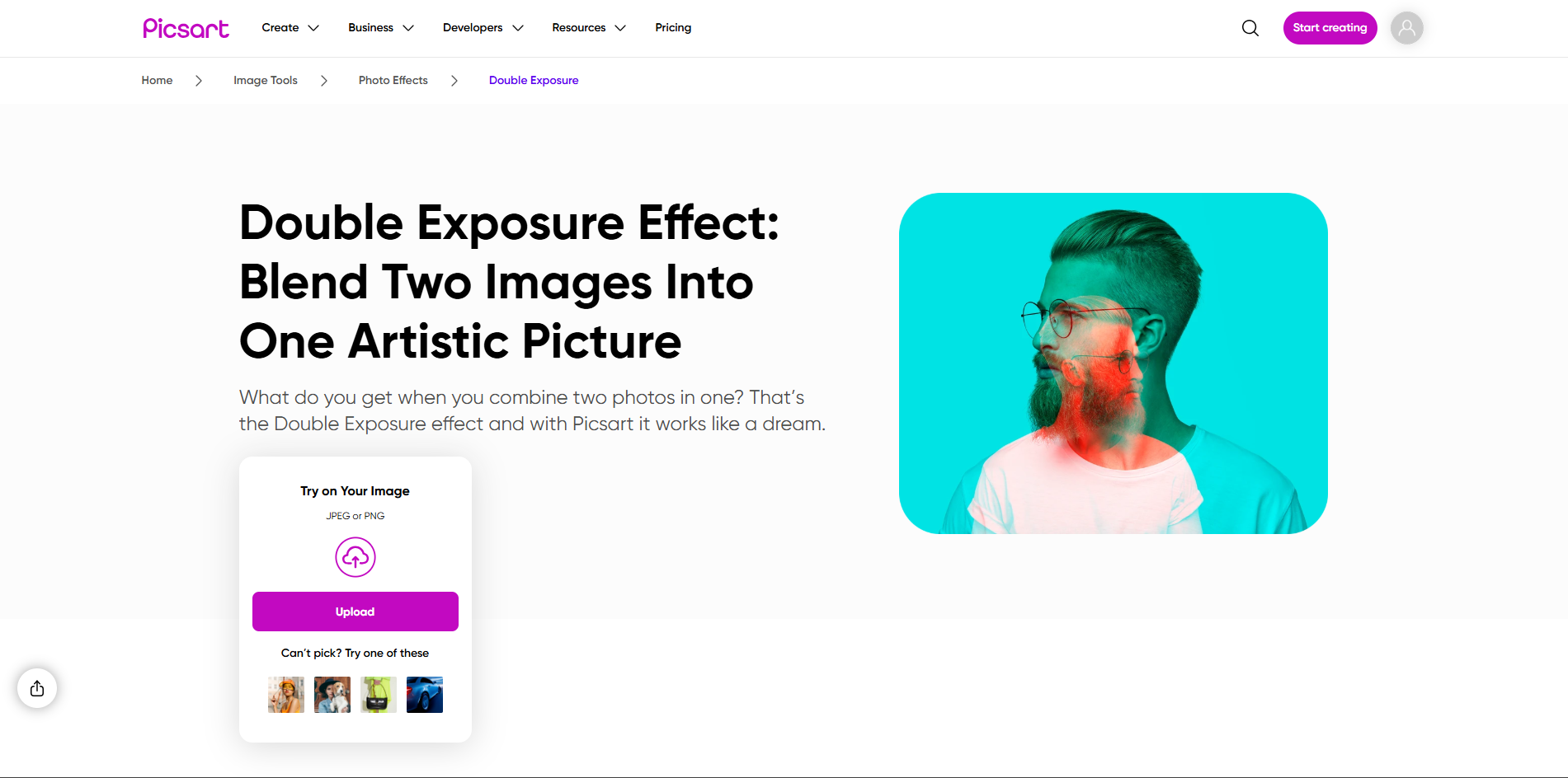 Interface of Picsart - the best double exposure effect tool