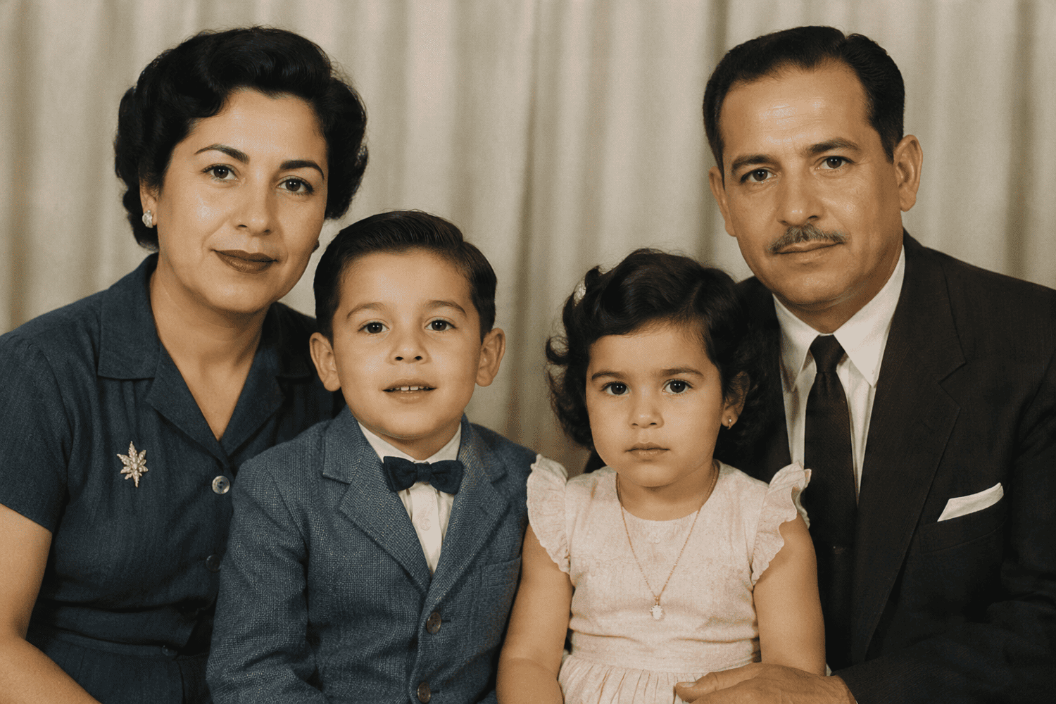 Old damaged family photo restored with Dreamina