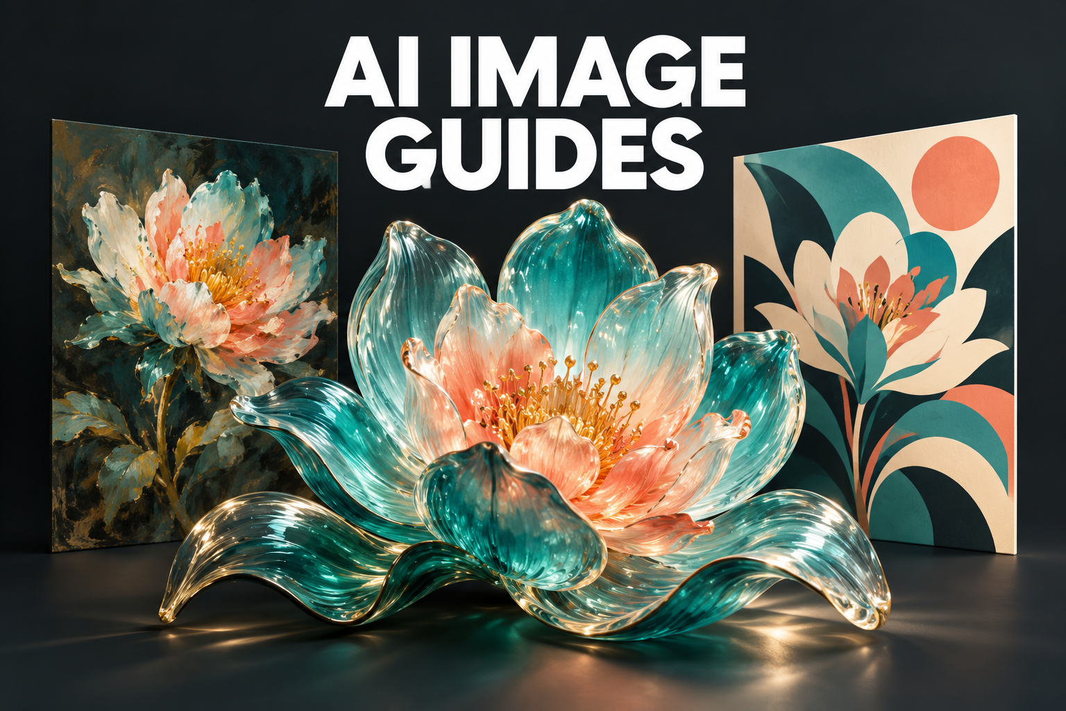 AI image guides cover with a glass flower and painterly and graphic botanical artwork