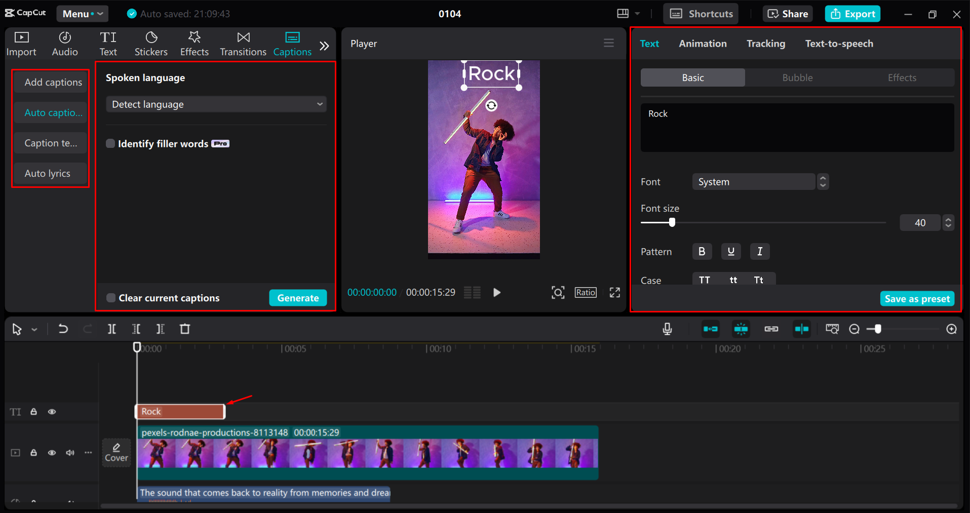 Bearbeiten und Anpassen des Textes im CapCut Desktop-Video-Editor