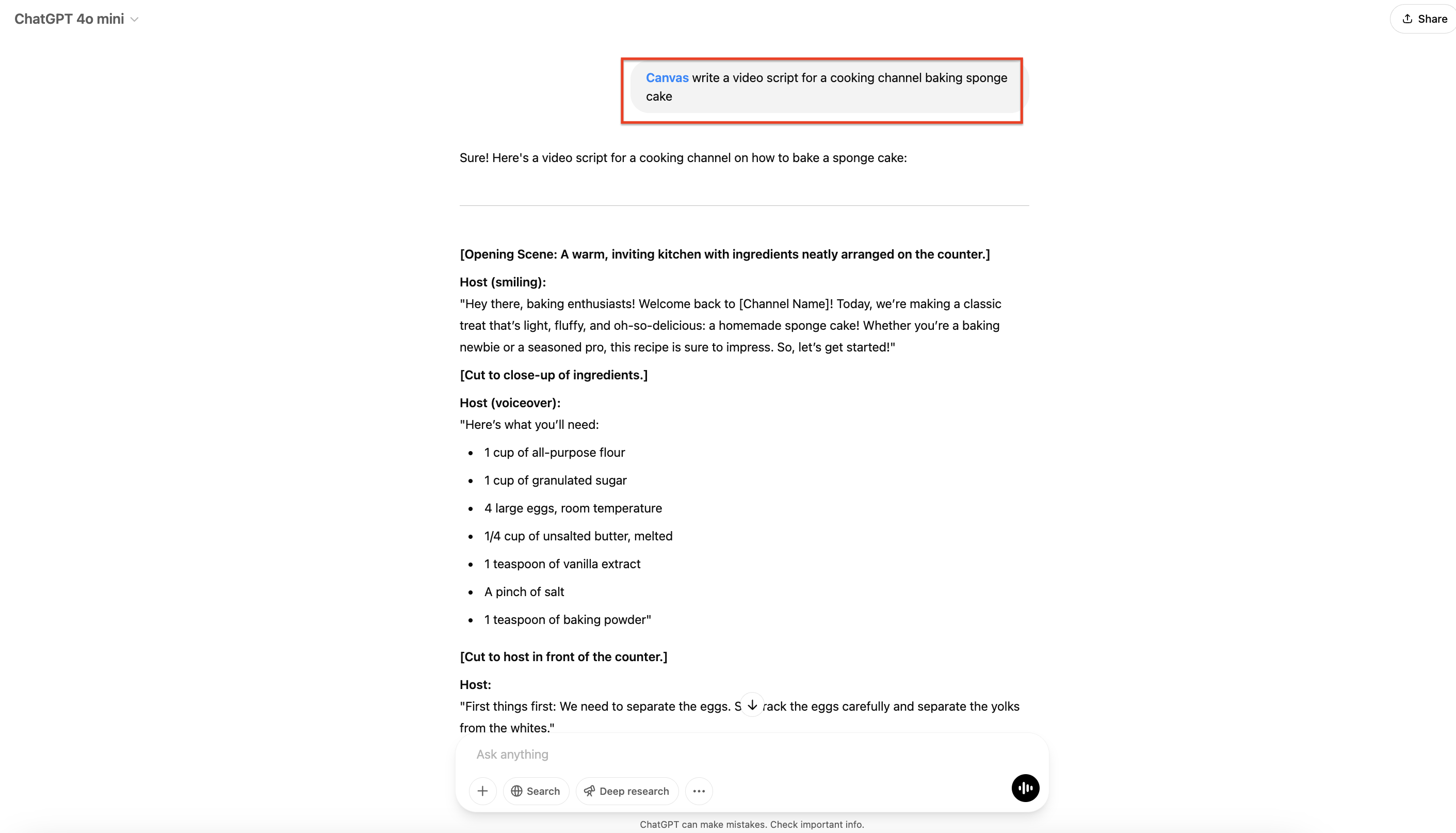 Enter video script prompt