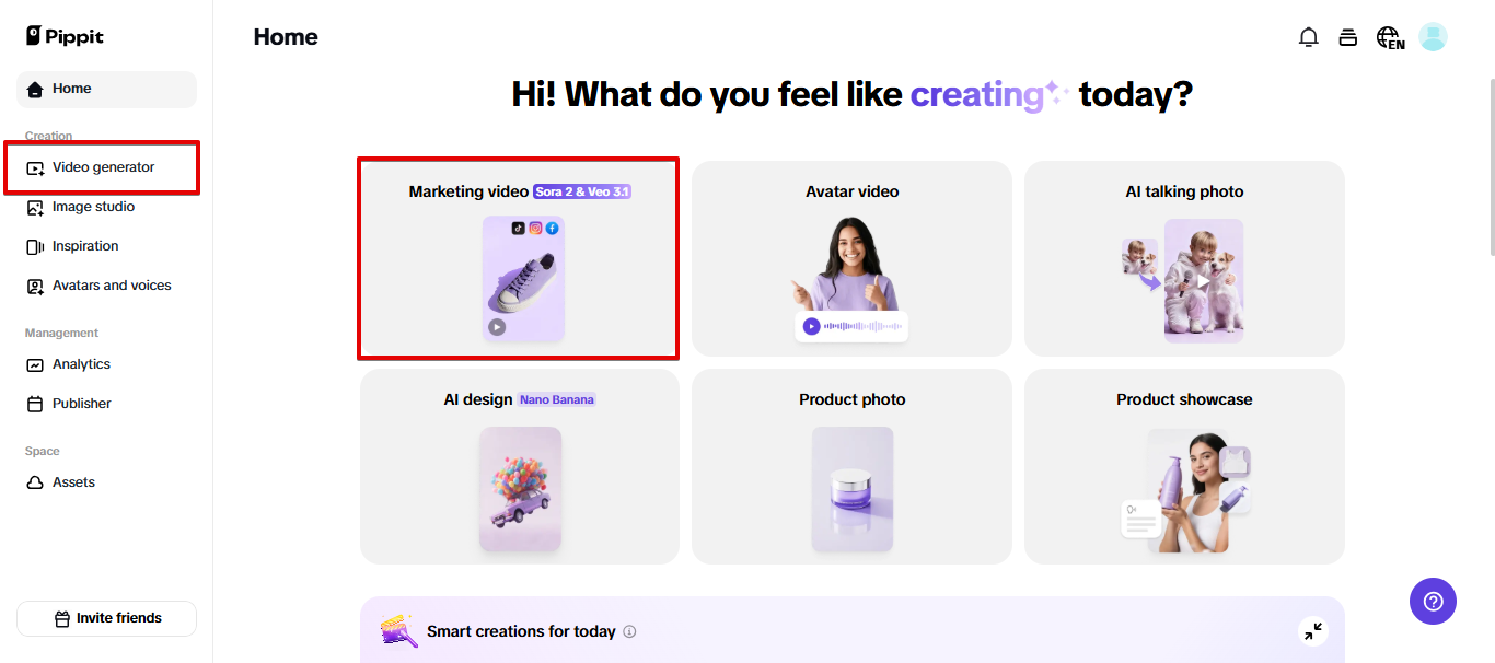 Opening video generator on Pippit