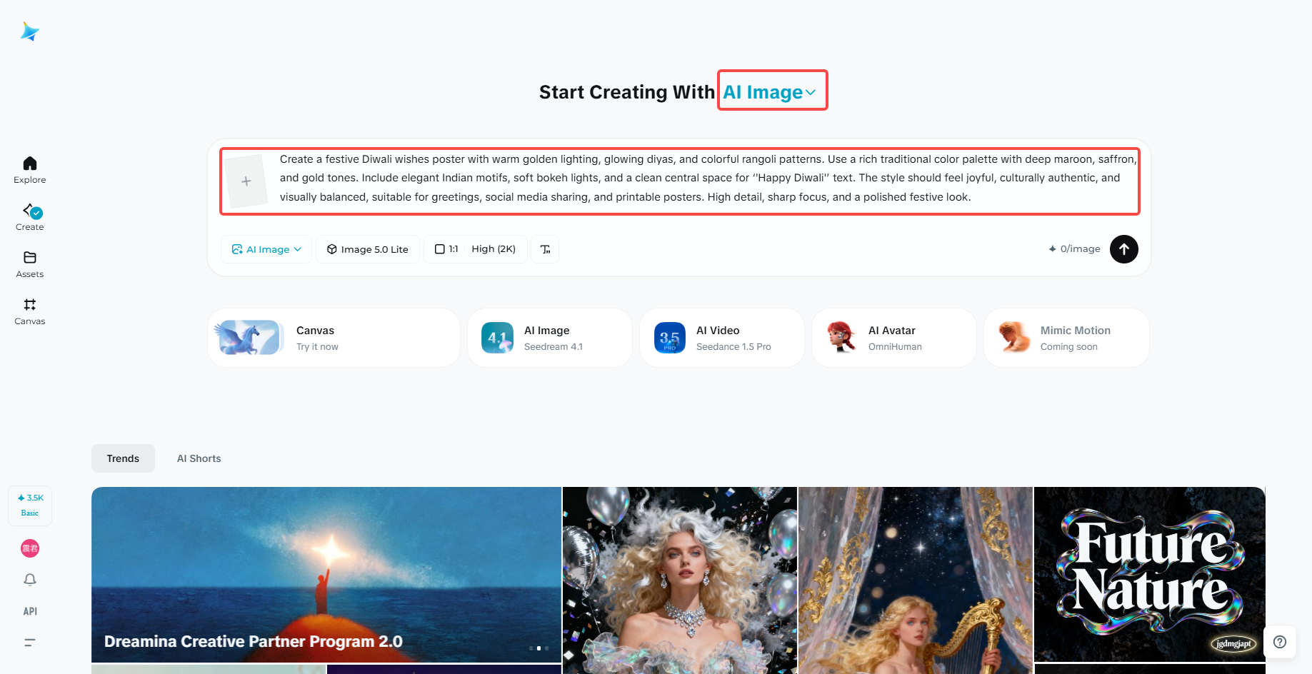 Open AI Image and add a festive Diwali prompt