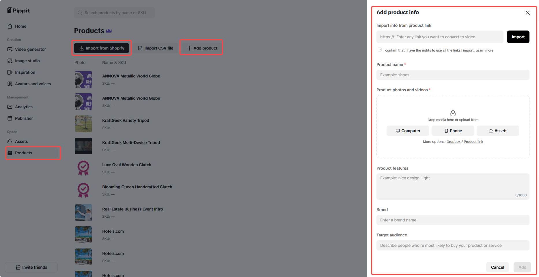 Product link integration in Pippit