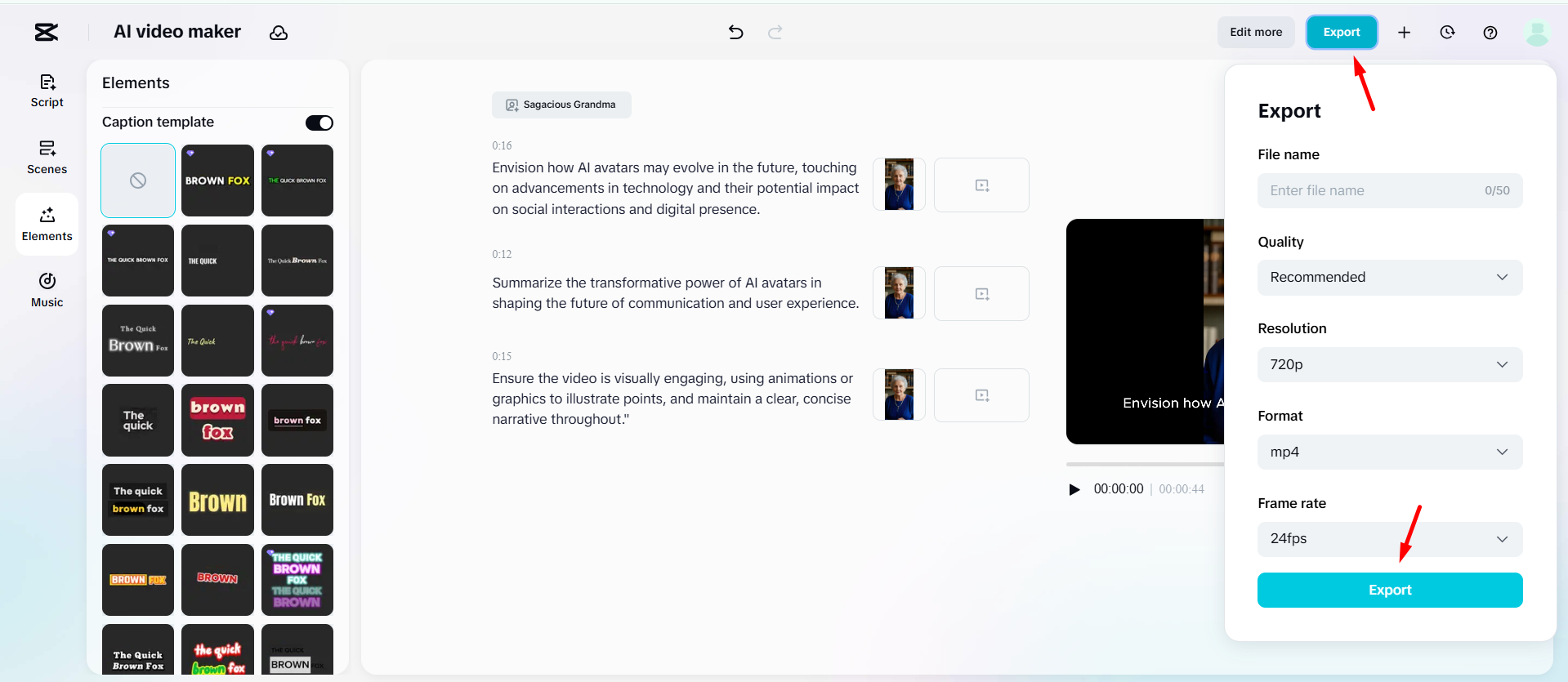 Videoexport aus der CapCut Web