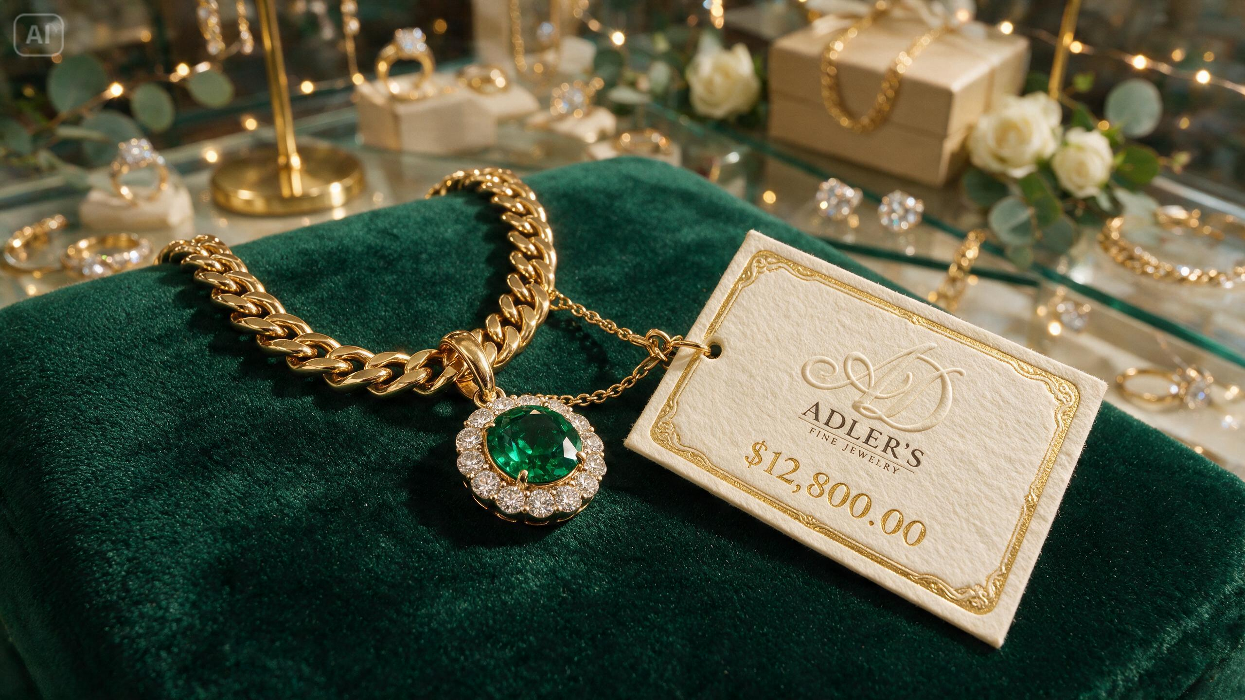 Prompt for a jewelry tag on a velvet display