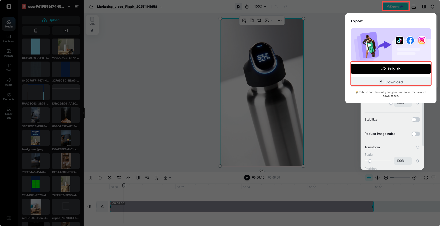 Edição rápida e exportação de vídeo