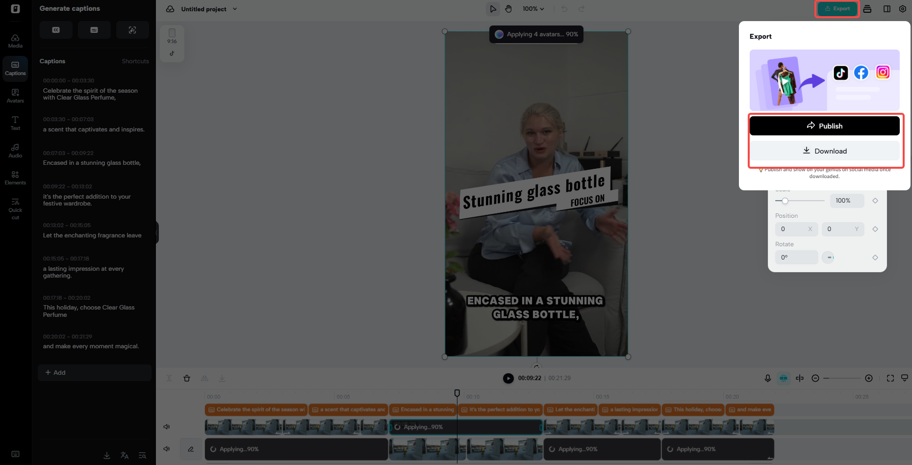 Export, share, or schedule your content