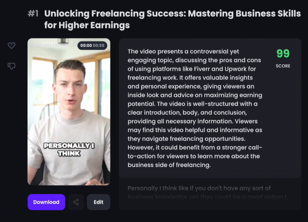 OpusClip介面-免費AI播客剪輯生成器