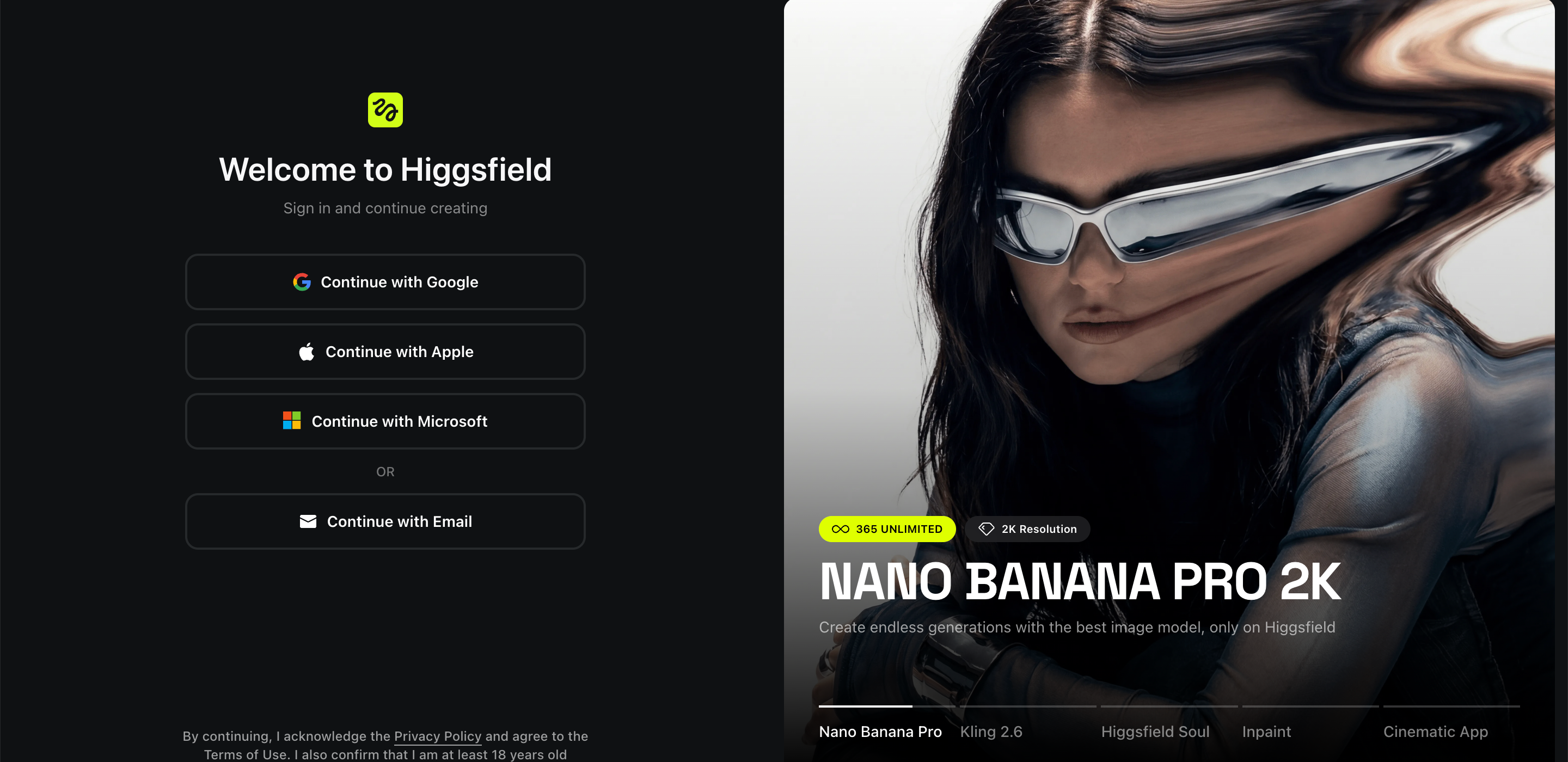Log in to Higgsfield