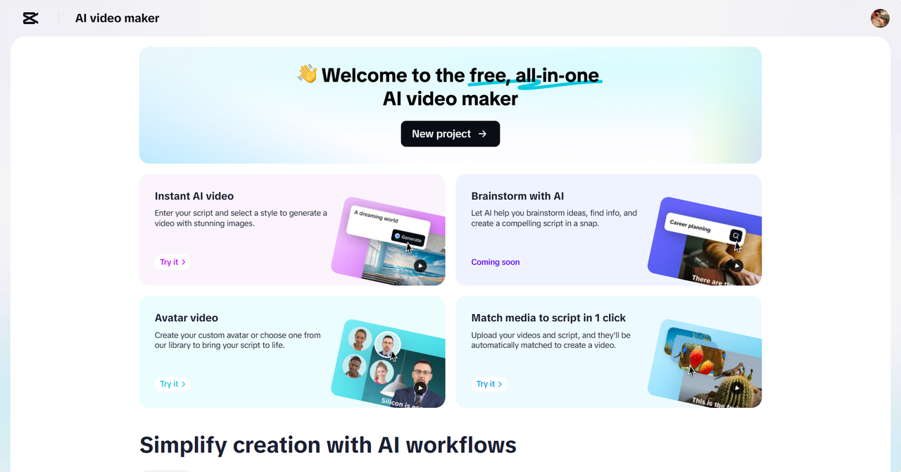 CapCut Web: create AI animation videos