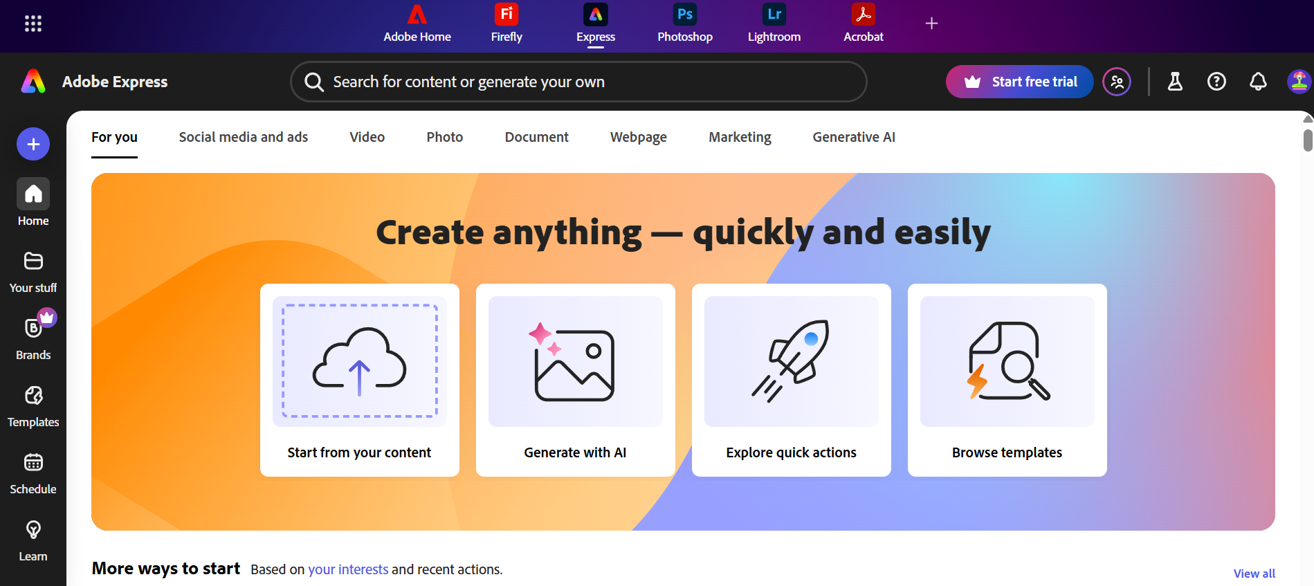 Adobe Express homepage