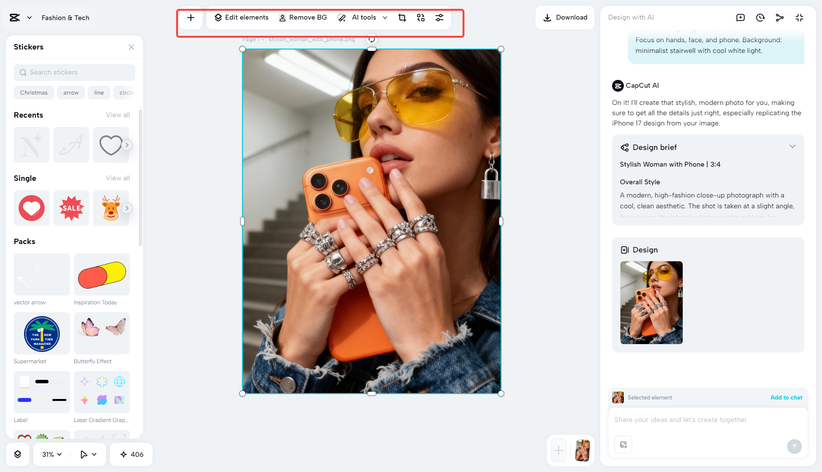 Edit the generated image in CapCut