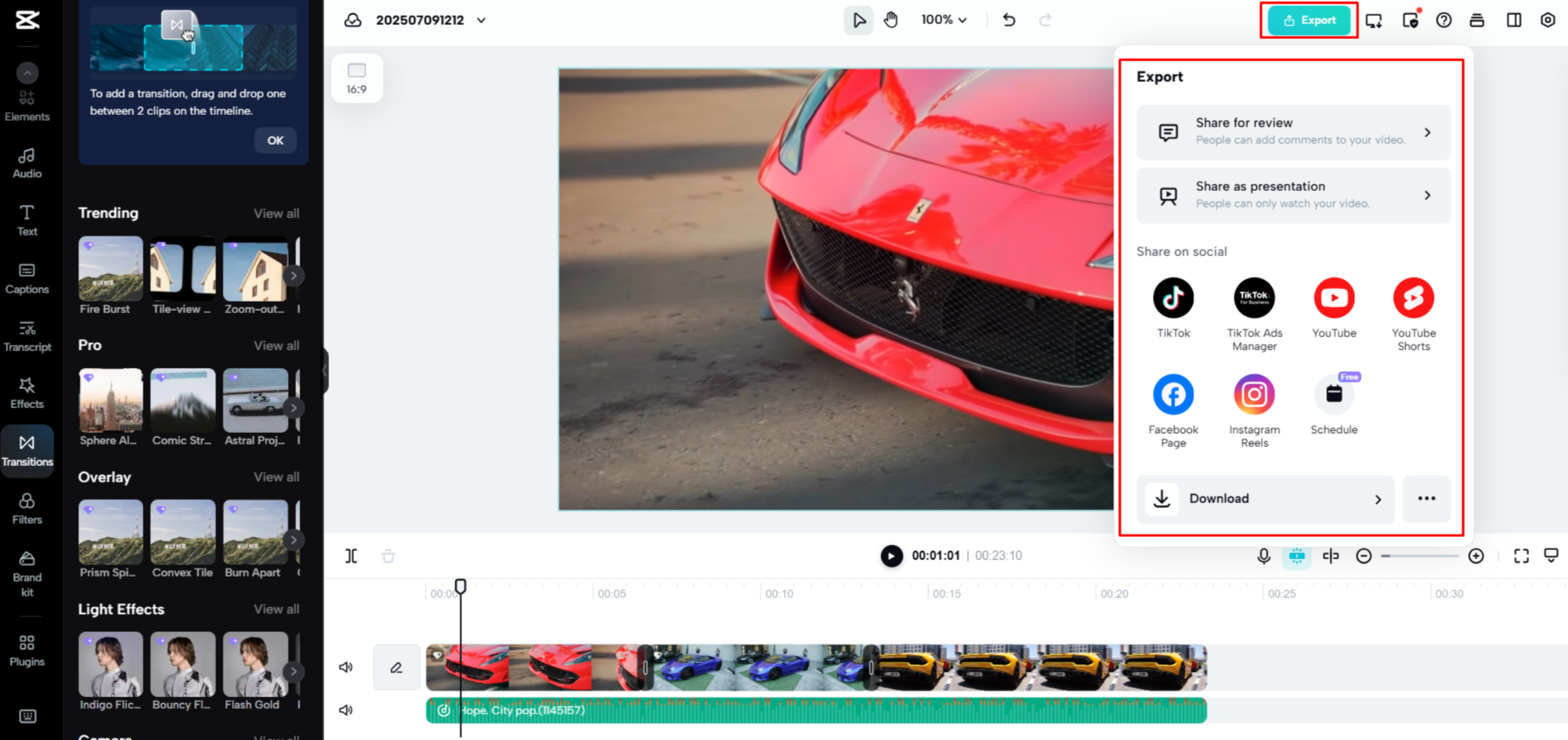 Exporting a video from CapCut Web