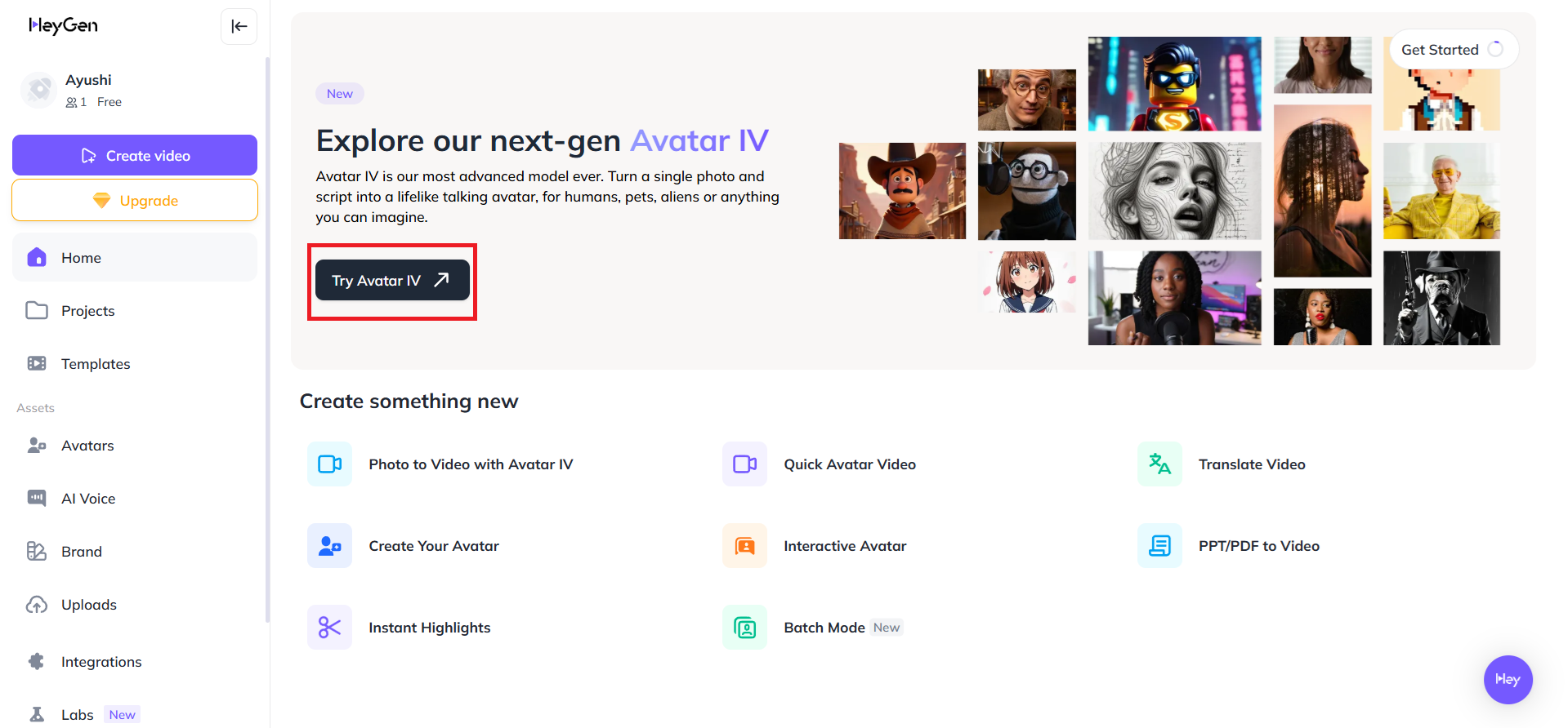 Click on Avatar IV to get started