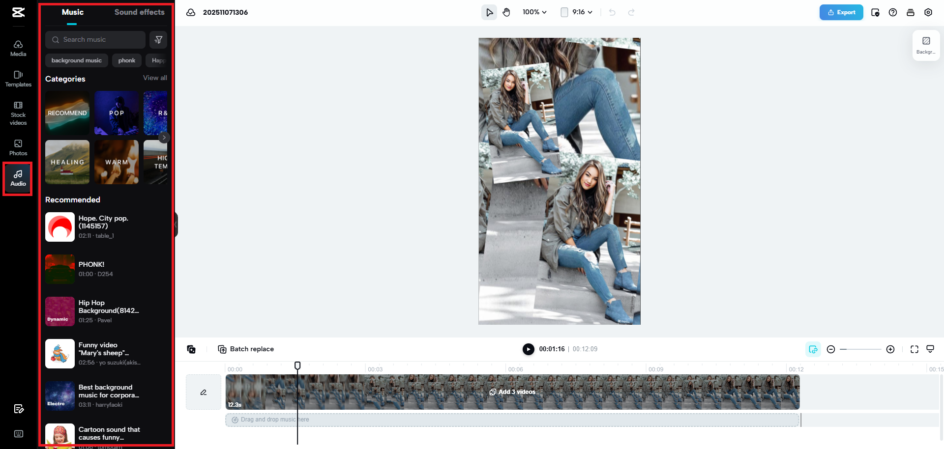 Add audio effects to your photo effects template