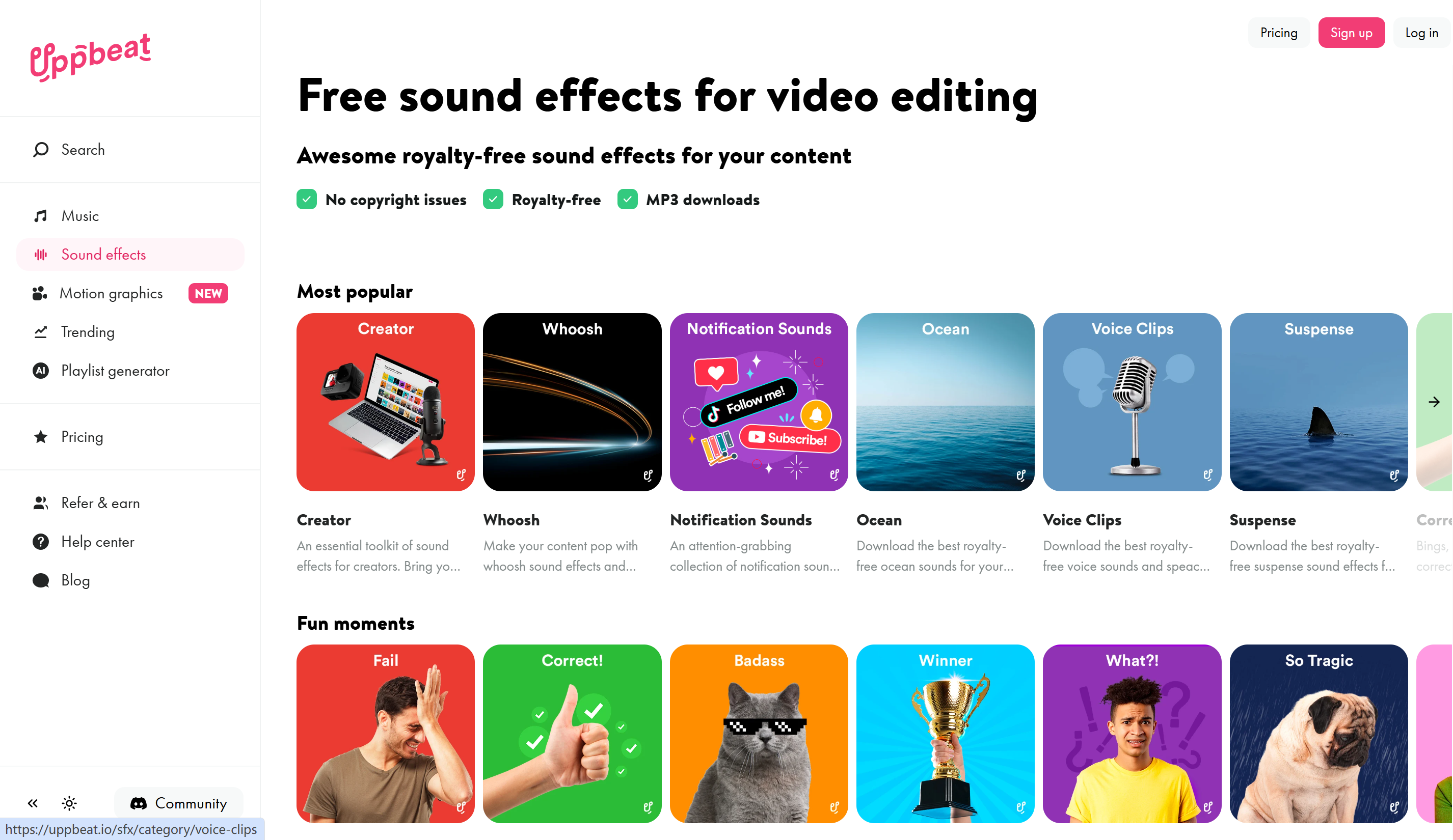 The website to download sound effects：Uppbeat