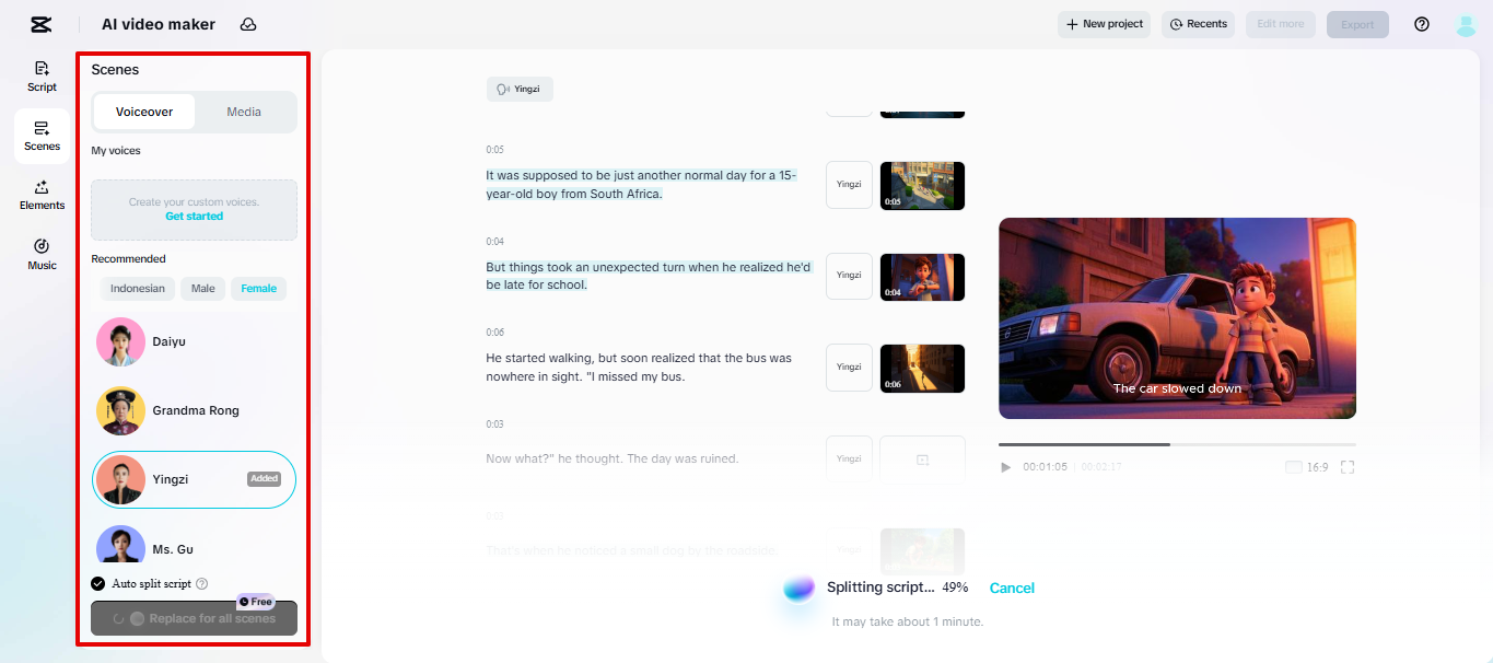 ห้องสมุดเสียงพากย์ของ CapCut Web