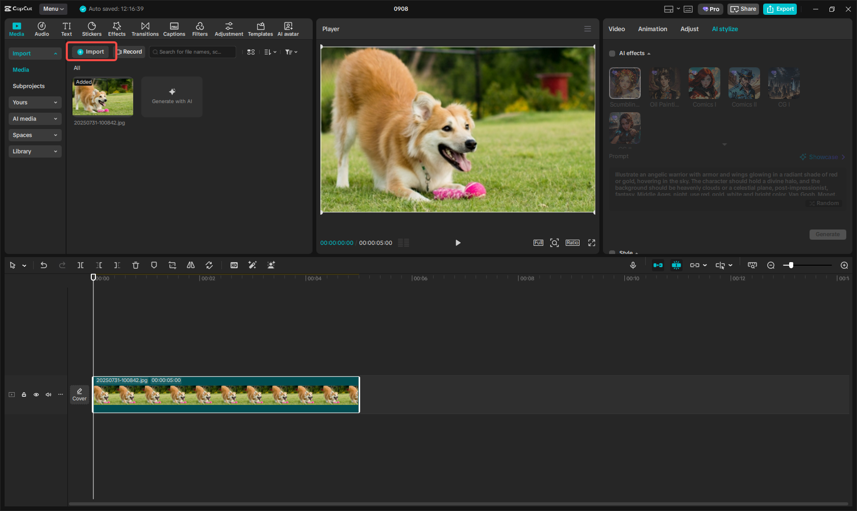 Import your image to CapCut
