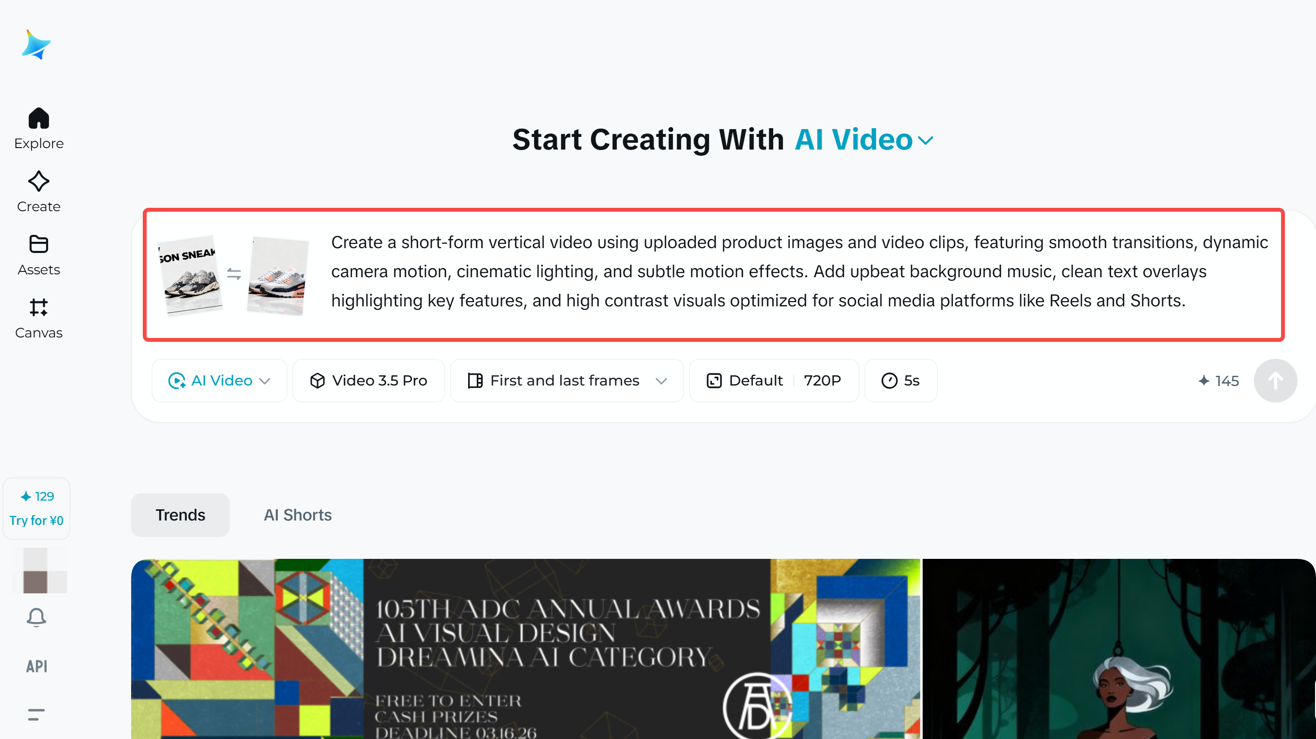 Uploading creative assets for short-form video content